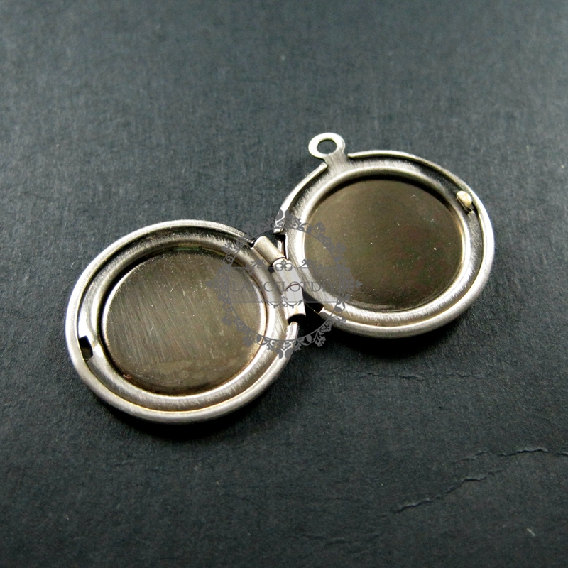 5pcs 14mm setting size round bezel tray antiqued silver vintage style photo locket pendant charm DIY supplies 1113024 - Click Image to Close