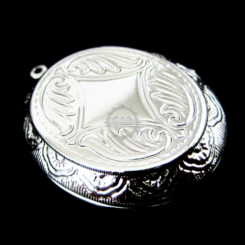 5Pcs 30x40mm cabochon setting size vintage flower engraved brass silver oval photo locket 1122006 - Click Image to Close