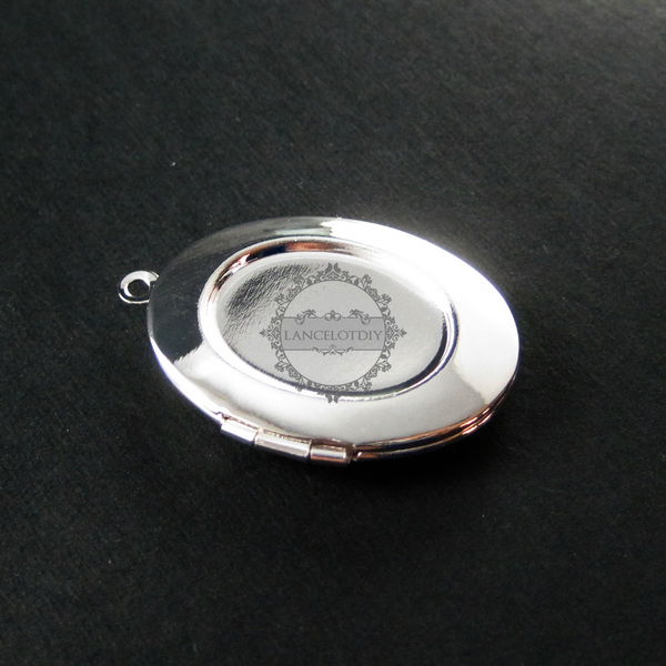 5pcs 13x18mm setting size pendant tray setting bezel vintage brass silver plated oval blank photo locket supplies charm 1122008 - Click Image to Close