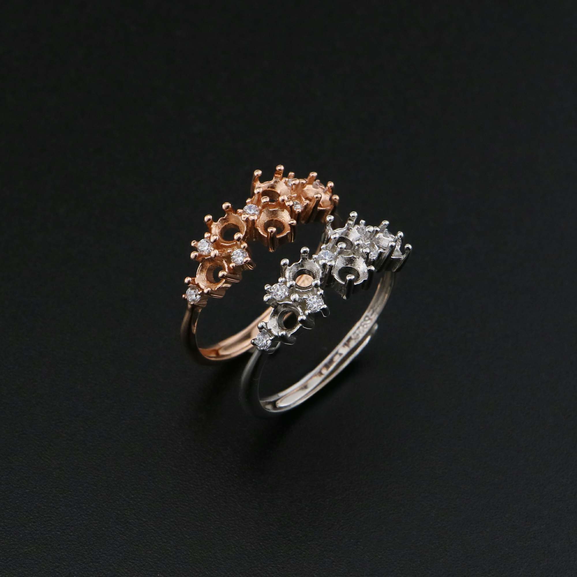 1Pcs 3MM Round Prong Ring Settings Blank 5 Stones Adjustable Rose Gold Plated Solid 925 Sterling Silver DIY Bezel Tray for Gemstone 1210075 - Click Image to Close