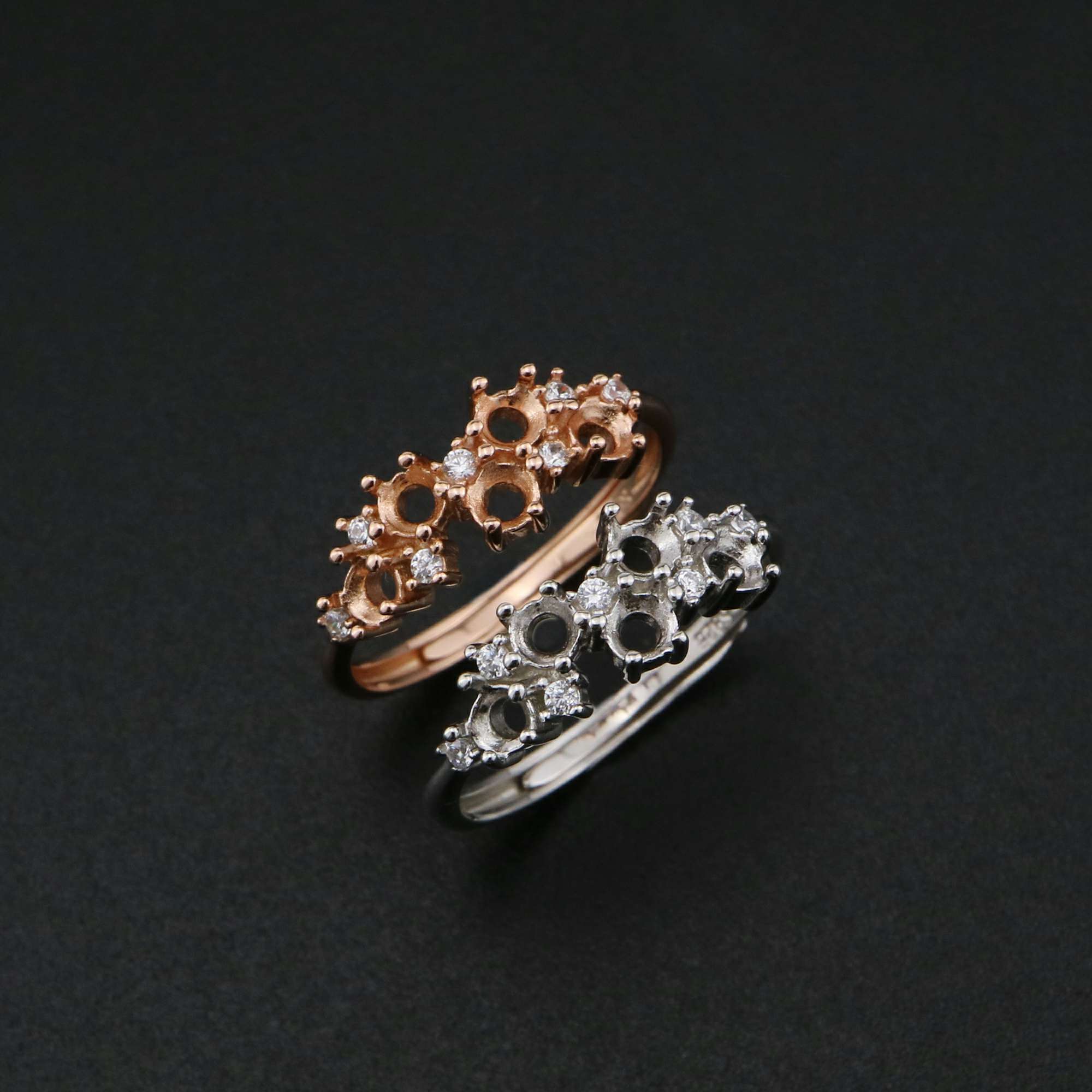 1Pcs 3MM Round Prong Ring Settings Blank 5 Stones Adjustable Rose Gold Plated Solid 925 Sterling Silver DIY Bezel Tray for Gemstone 1210075 - Click Image to Close