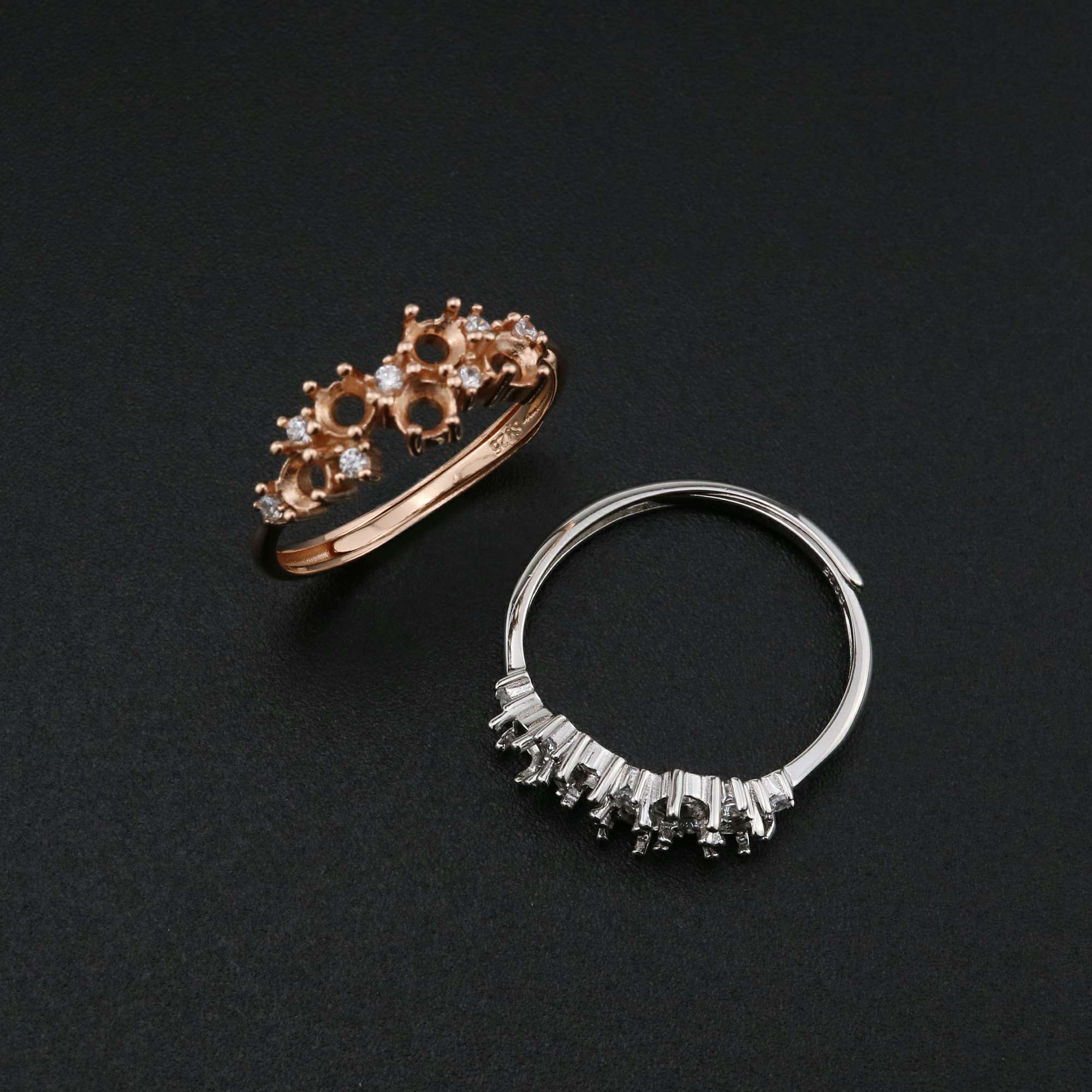 1Pcs 3MM Round Prong Ring Settings Blank 5 Stones Adjustable Rose Gold Plated Solid 925 Sterling Silver DIY Bezel Tray for Gemstone 1210075 - Click Image to Close