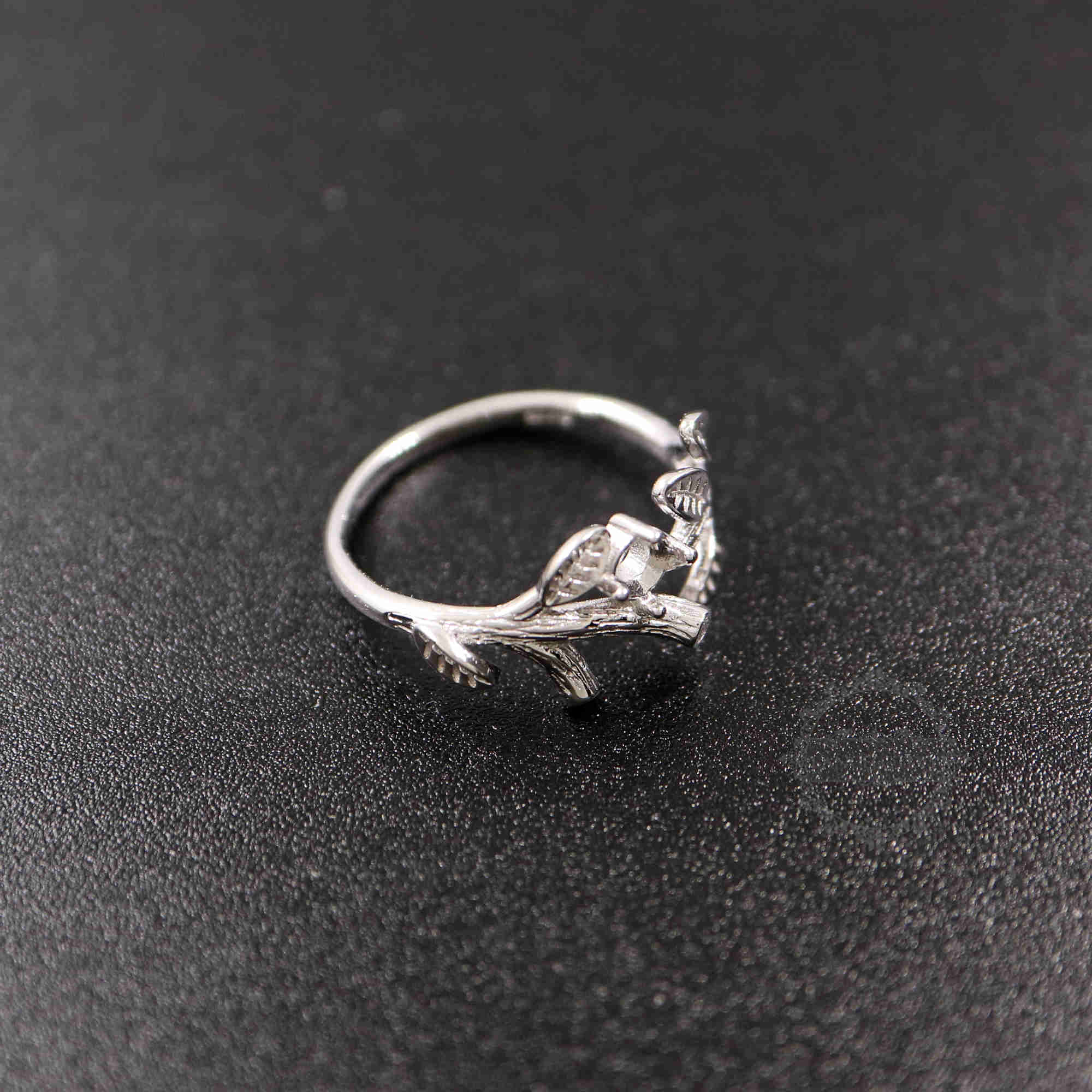 1Pcs 4MM Round Cz Stone Prong Setting Tree Branch Leaf 925 Sterling Silver Bezel Tray Adjustable Ring Settings 1212037 - Click Image to Close