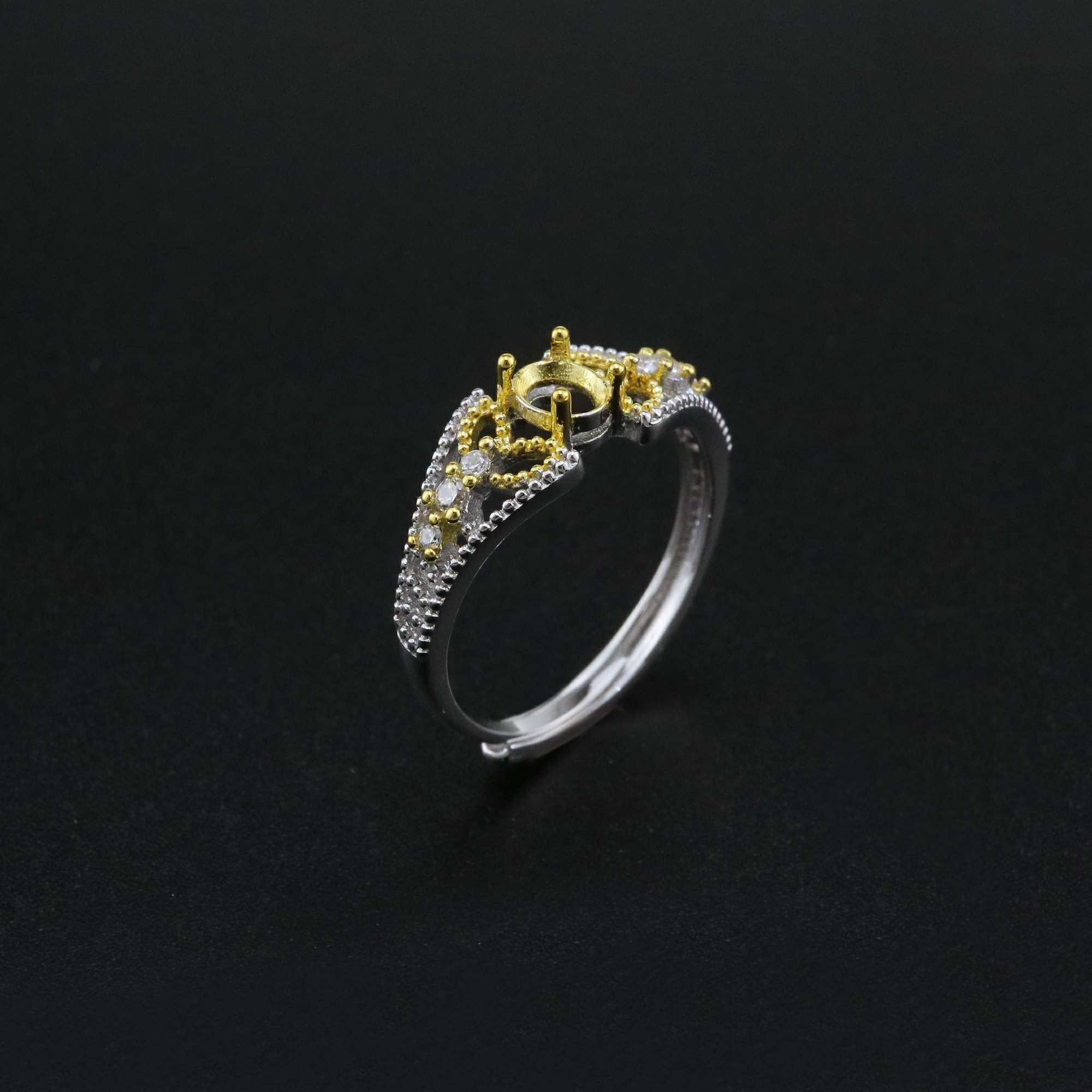 1Pcs 4x5MM Oval Bezel Lace Vintage Style Gold Plated Solid 925 Sterling Silver Adjustable Prong Ring Settings Blank for Gemstone 1212056 - Click Image to Close