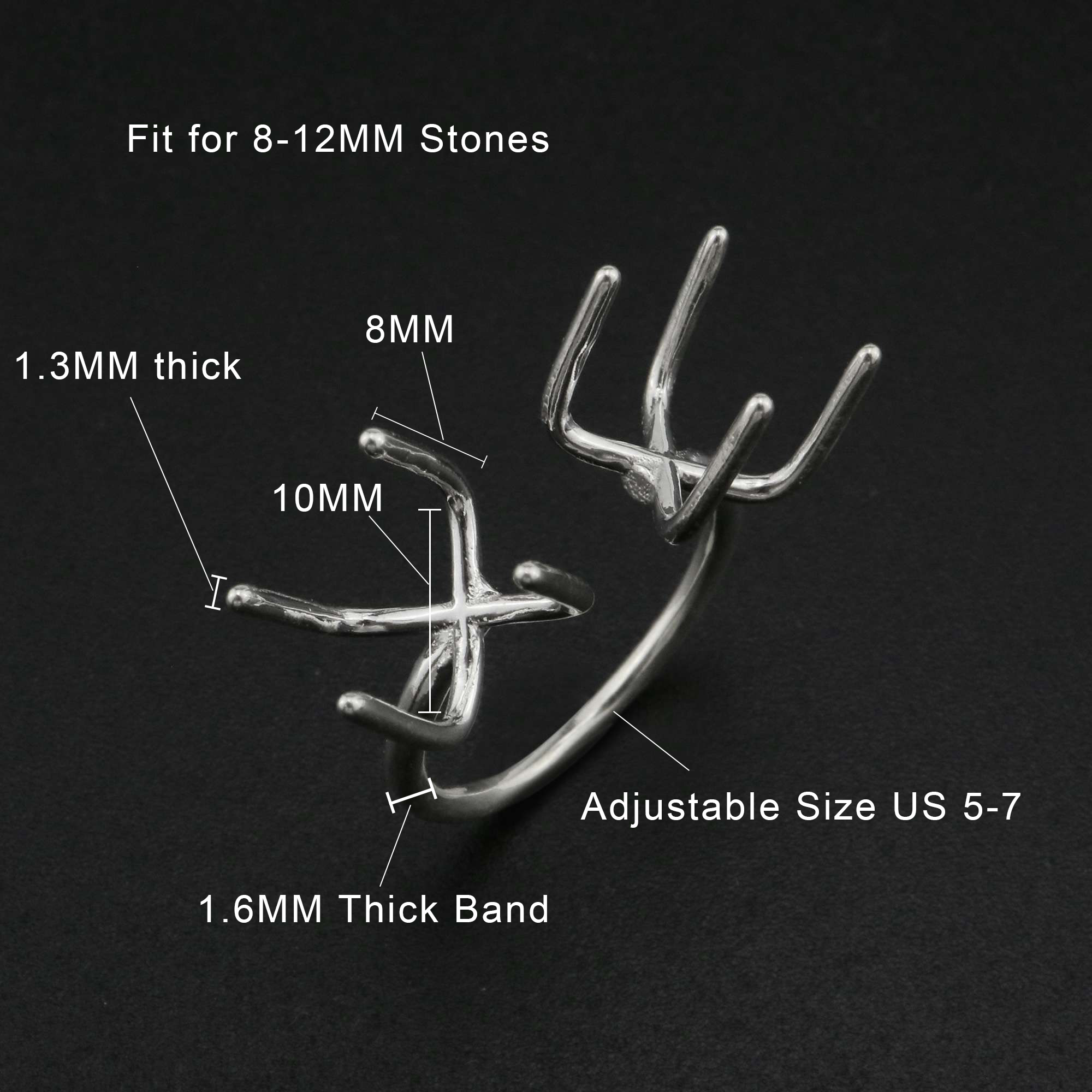 Irregular Stone Prong Claw Ring Settings Solid 925 Sterling Silver Raw Stone Adjustable Bezel Ring DIY supplies findings 1212070 - Click Image to Close