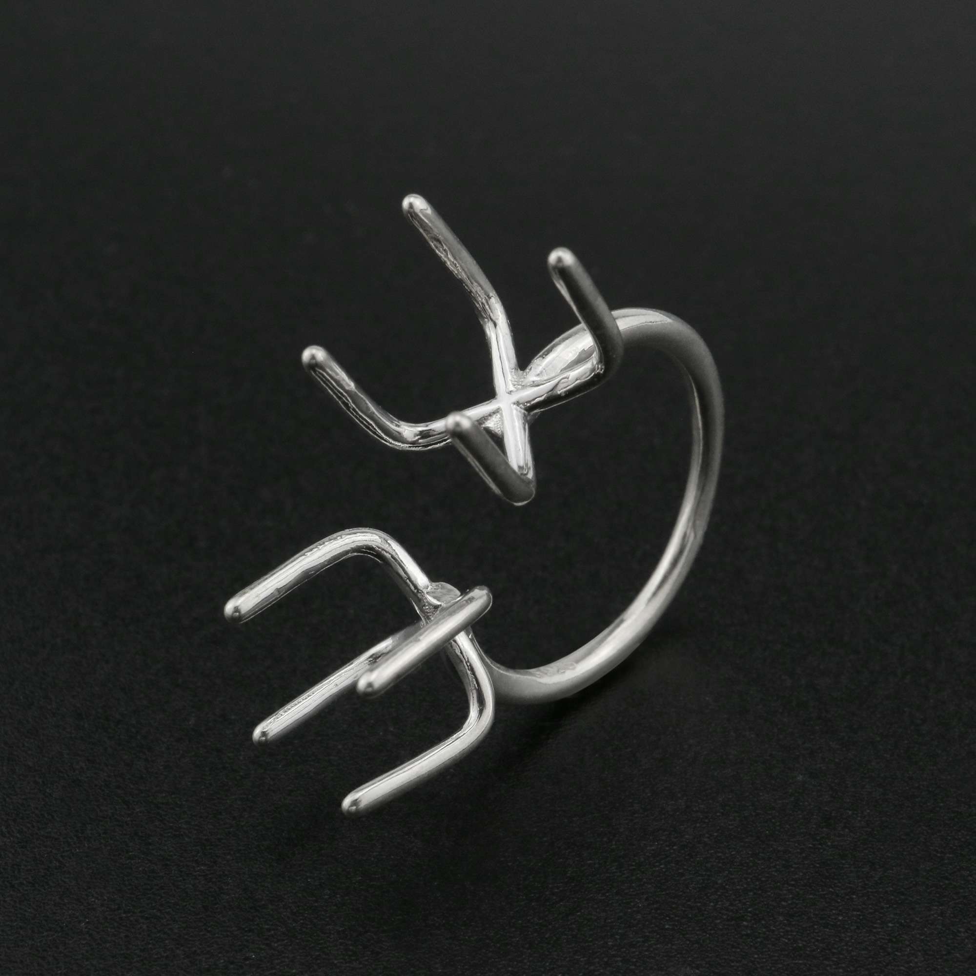 Irregular Stone Prong Claw Ring Settings Solid 925 Sterling Silver Raw Stone Adjustable Bezel Ring DIY supplies findings 1212070 - Click Image to Close