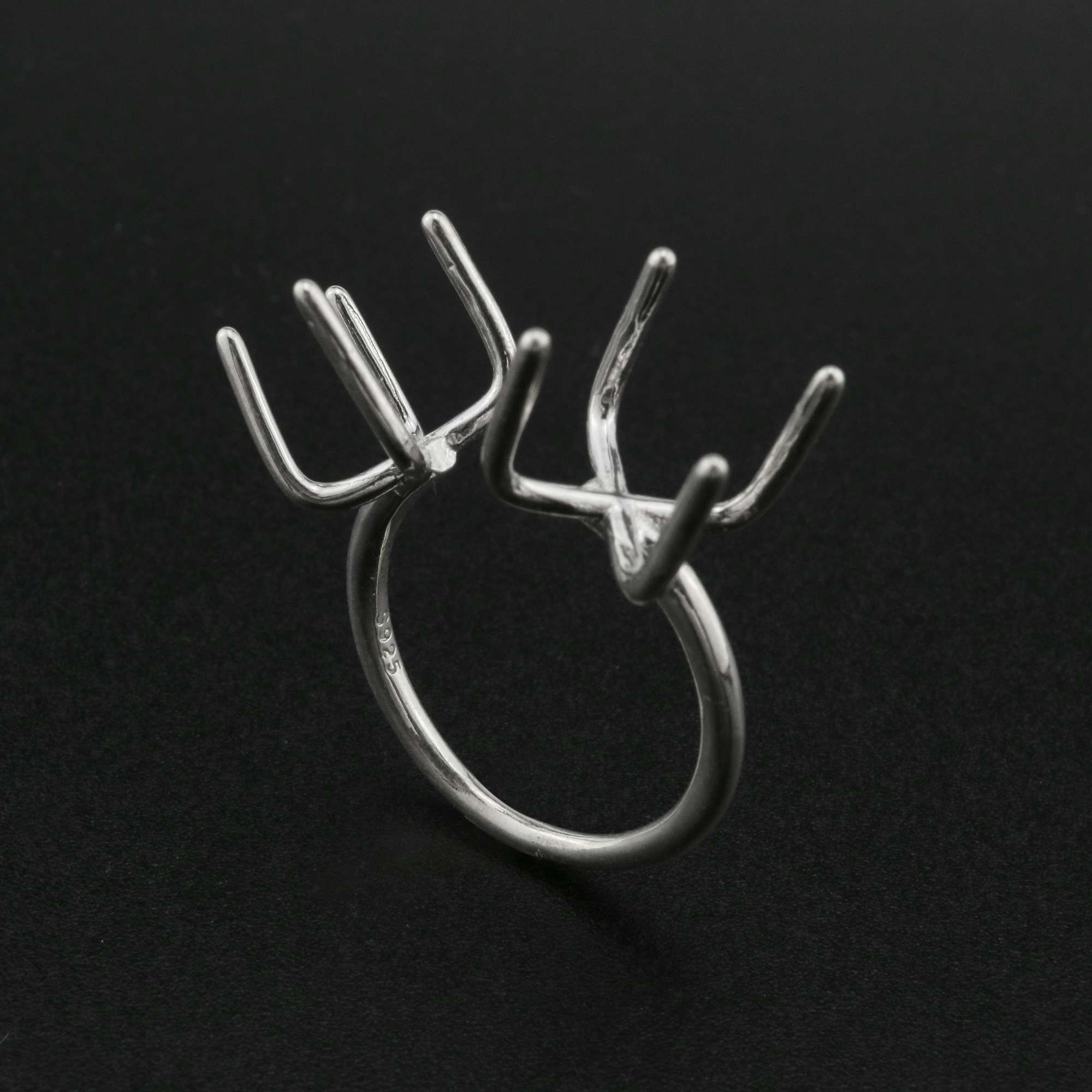 Irregular Stone Prong Claw Ring Settings Solid 925 Sterling Silver Raw Stone Adjustable Bezel Ring DIY supplies findings 1212070 - Click Image to Close