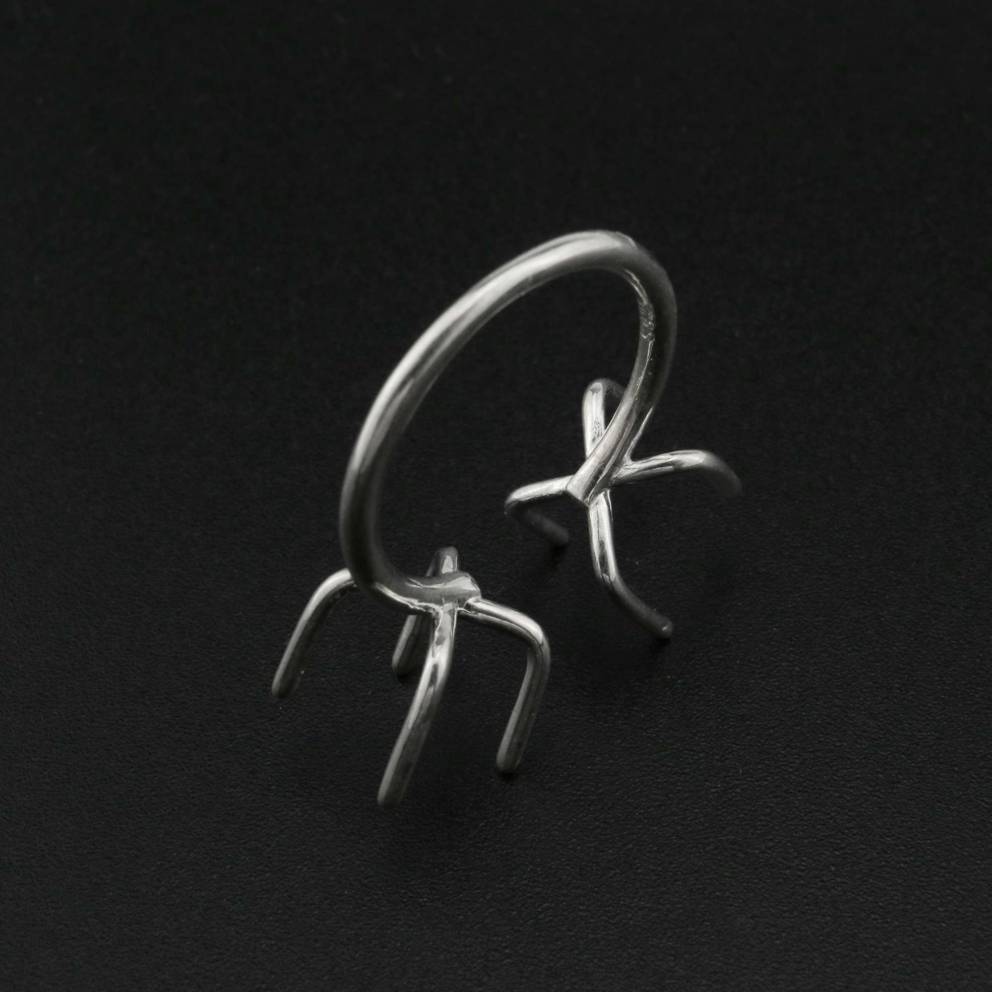 Irregular Stone Prong Claw Ring Settings Solid 925 Sterling Silver Raw Stone Adjustable Bezel Ring DIY supplies findings 1212070 - Click Image to Close