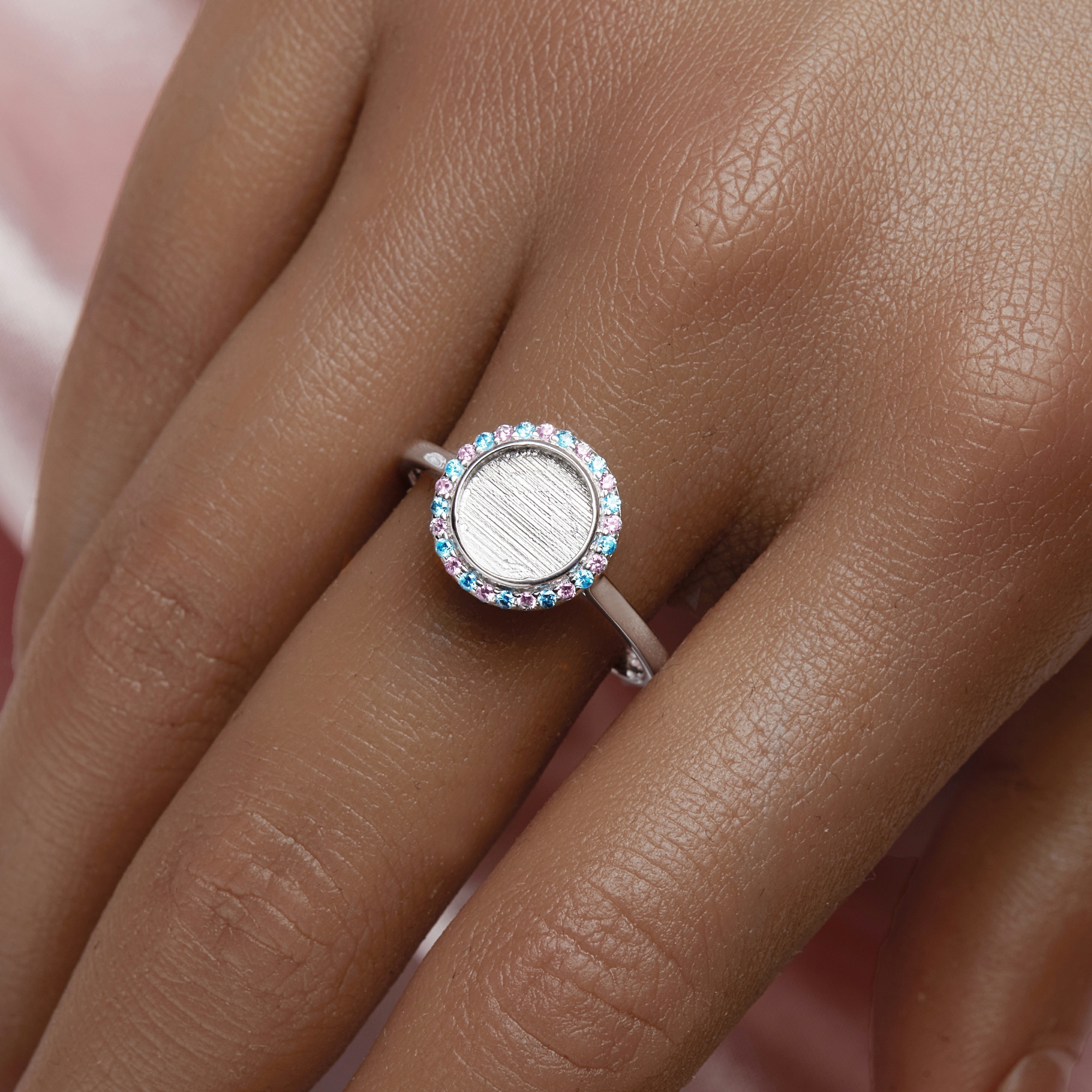 Keepsake Breast Milk Resin Halo Round Ring Settings,Solid Back 925 Sterling Silver Birthstone Ring,Pave CZ Stone Ring,DIY Ring Supplies 1212097 - Click Image to Close