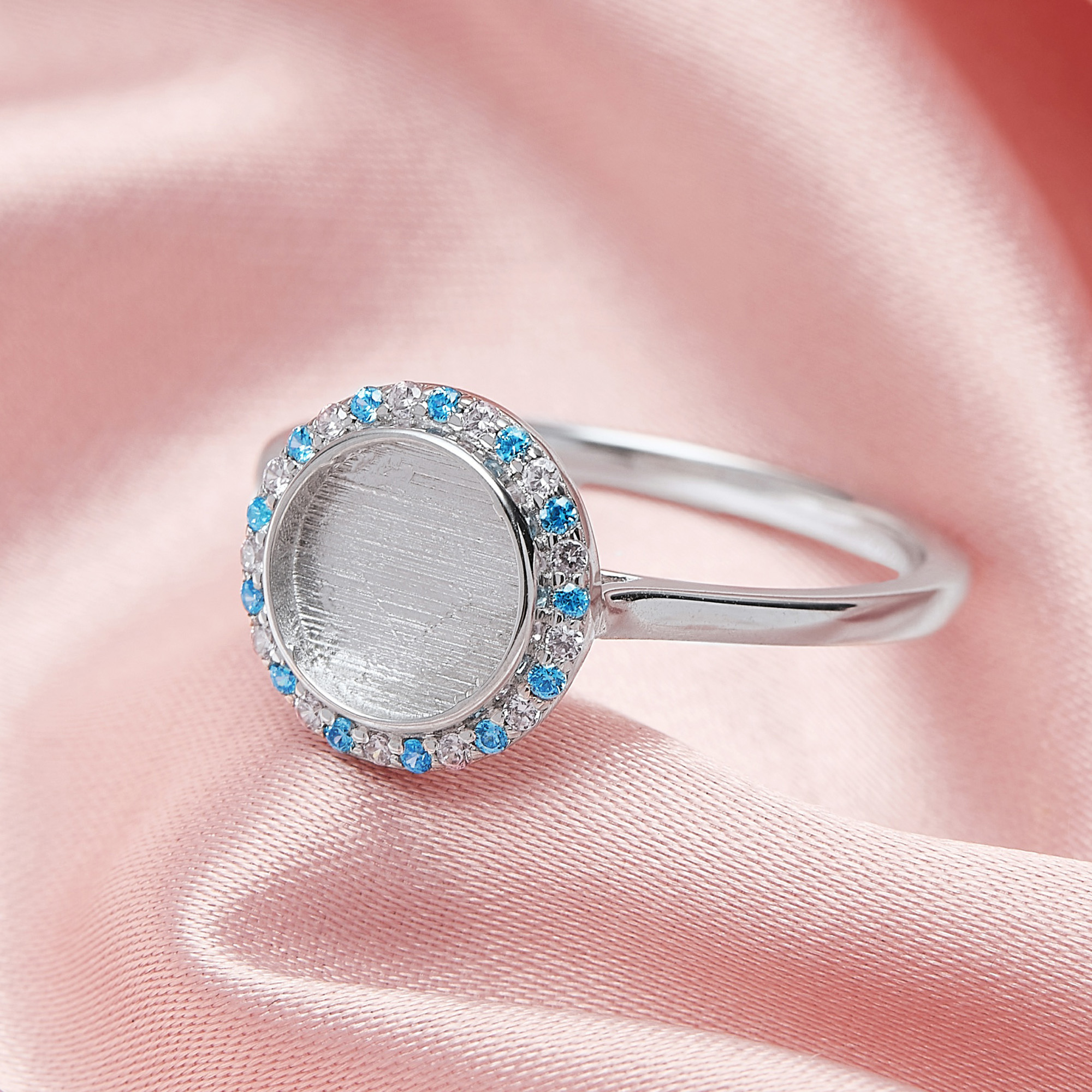 Keepsake Breast Milk Resin Halo Round Ring Settings,Solid Back 925 Sterling Silver Birthstone Ring,Pave CZ Stone Ring,DIY Ring Supplies 1212097 - Click Image to Close