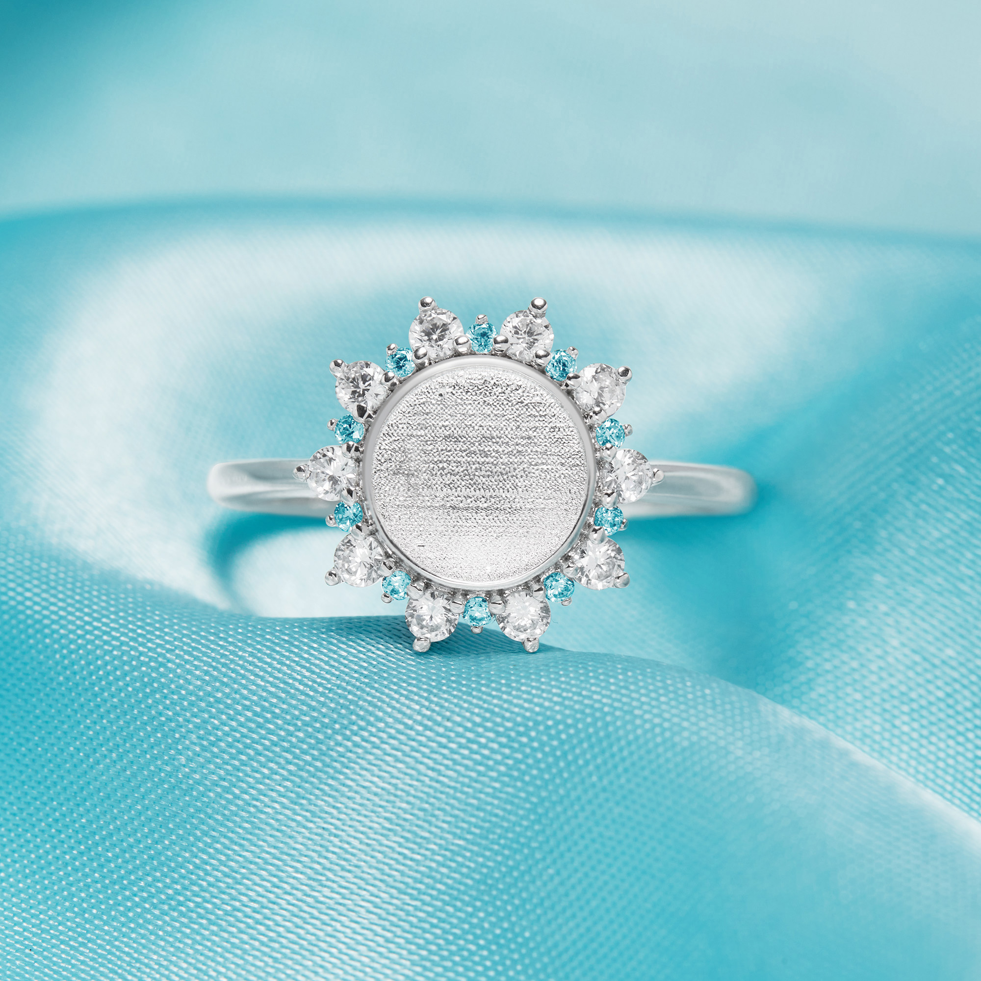 Keepsake Breast Milk Resin Round Bezel Ring Blank Settings,Halo Solid 925 Sterling Silver Color CZ Birthstone Ring 1212105 - Click Image to Close