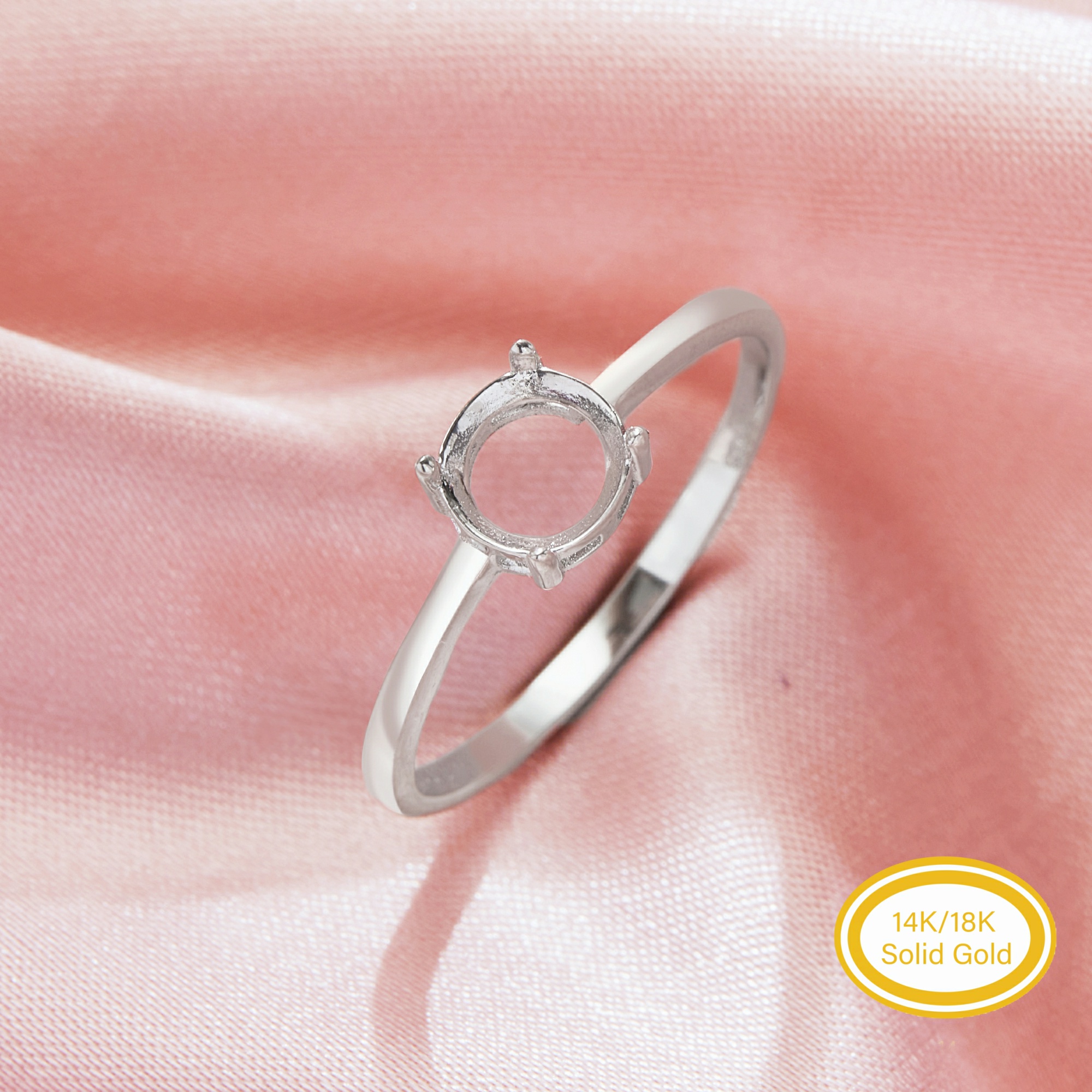 Minimalist Round Prong Ring Settings,Solid 14K 18K Gold Ring,DIY Ring Supplies For Gemstone 1212138 Minimalist Round Prong Ring Settings,Solid 14K 18K Gold Ring,DIY Ring Supplies For Gemstone 1212138
