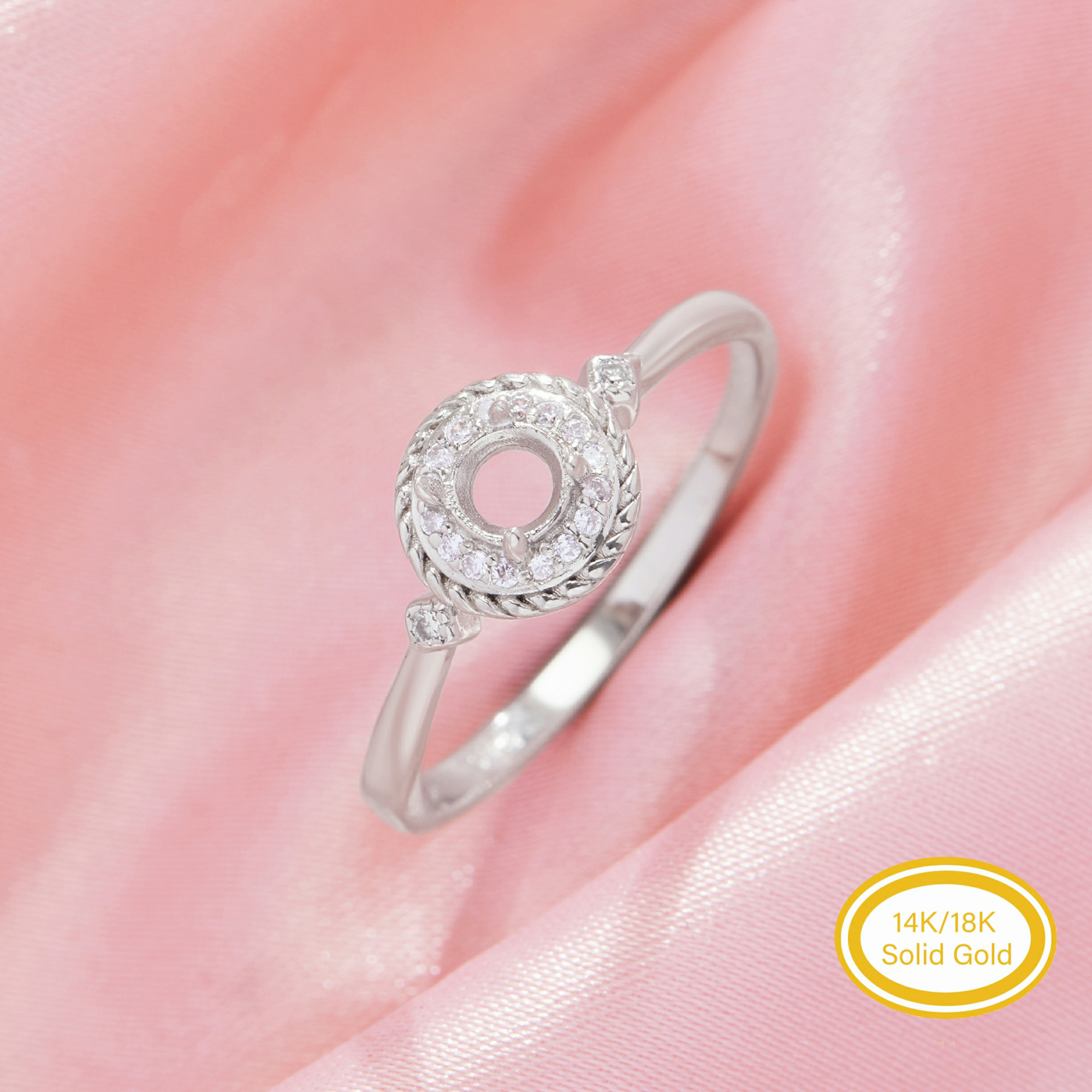 4MM Halo Round Prong Ring Settings,Solid 14K 18K Gold Ring,Vintage Styles Round Moissanite Ring,DIY Ring Supplies For Gemstone 1212139 4MM Halo Round Prong Ring Settings,Solid 14K 18K Gold Ring,Vintage Styles Round Moissanite Ring,DIY Ring Supplies For Gemstone 1212139