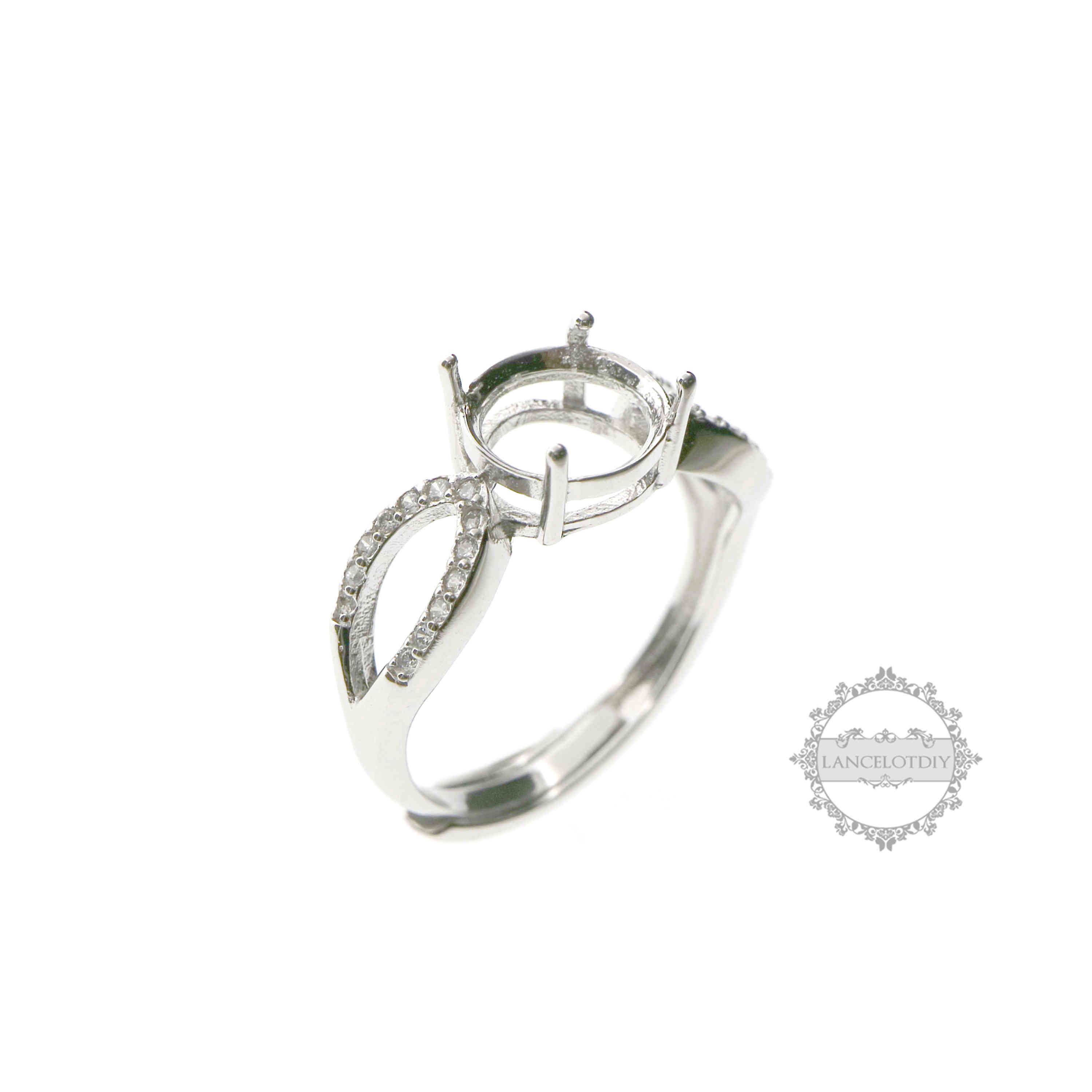 1Pcs 4-12MM Round Angel Wing Cz Stone Prong Setting 925 Sterling Silver Bezel Tray Adjustable Ring Settings 1214013 - Click Image to Close