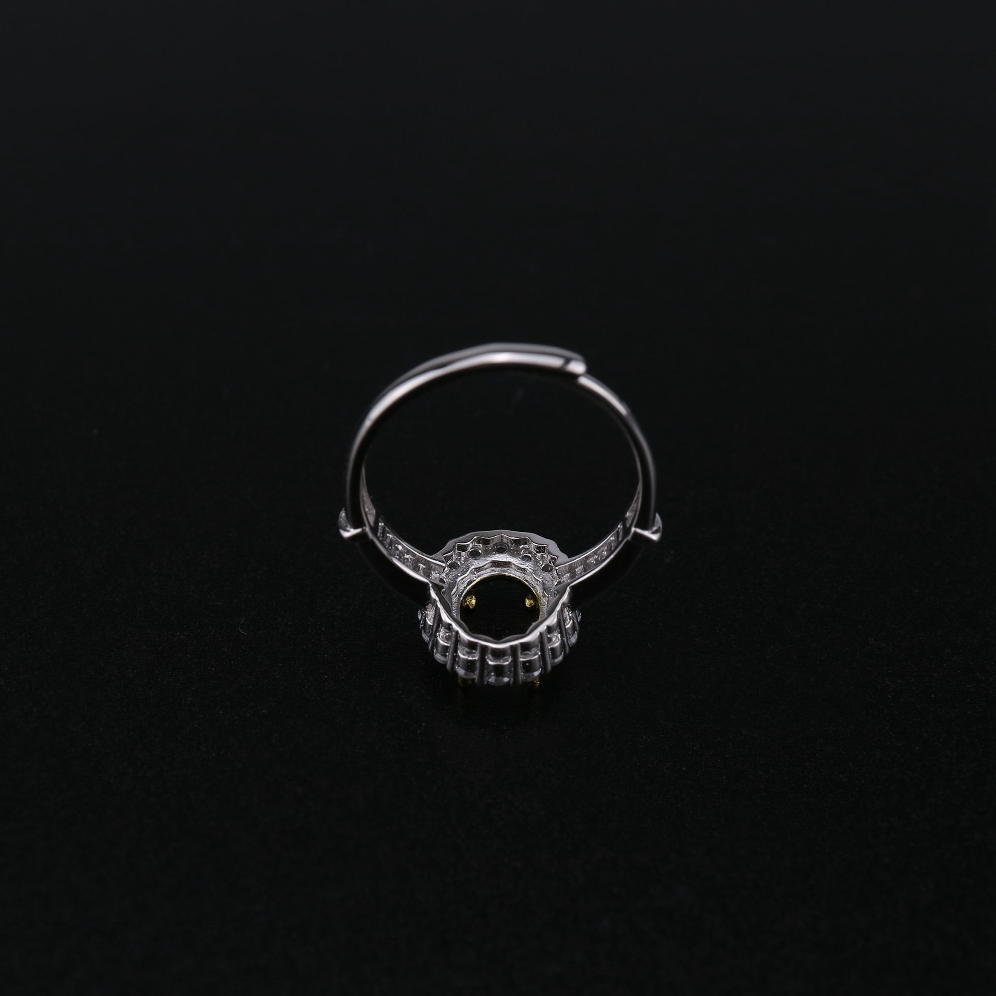 1Pcs 8x10MM Solid 925 Sterling Silver Oval Gold Plated Prong Bezel DIY Adjustable Ring Settings for Gemstone Moissanite 1222022 - Click Image to Close