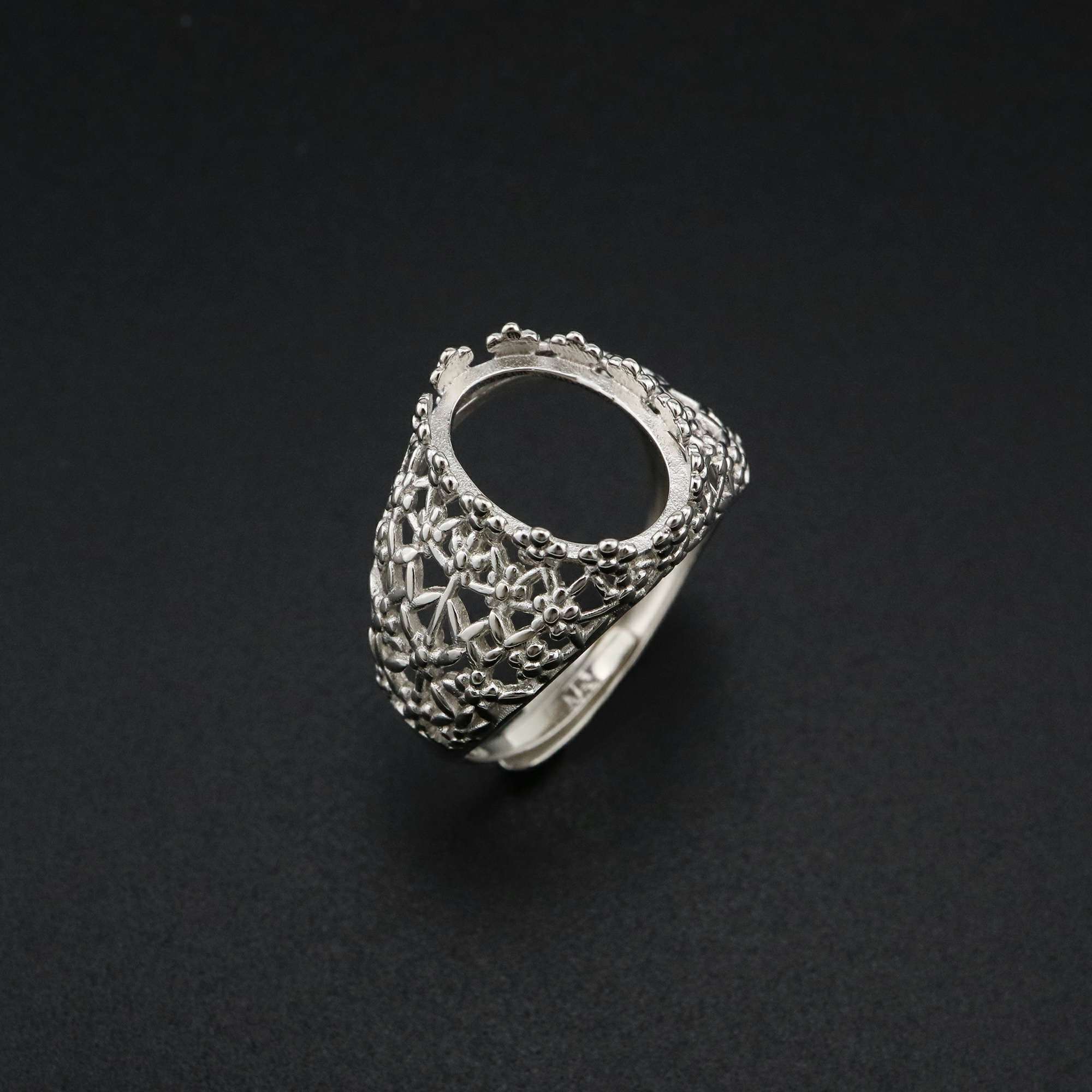 1Pcs Multiple Size Filigree Flower Oval Solid 925 Sterling Silver Adjustable Bezel Ring Settings for Cabochon Gemstone 1222034 - Click Image to Close