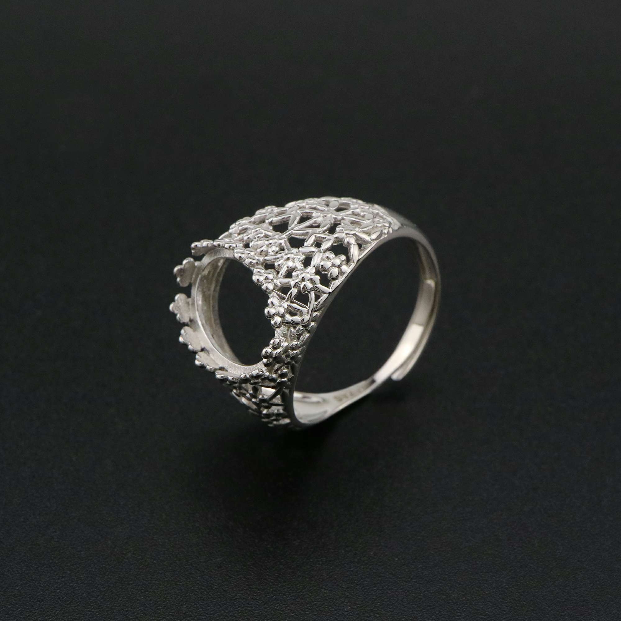 1Pcs Multiple Size Filigree Flower Oval Solid 925 Sterling Silver Adjustable Bezel Ring Settings for Cabochon Gemstone 1222034 - Click Image to Close