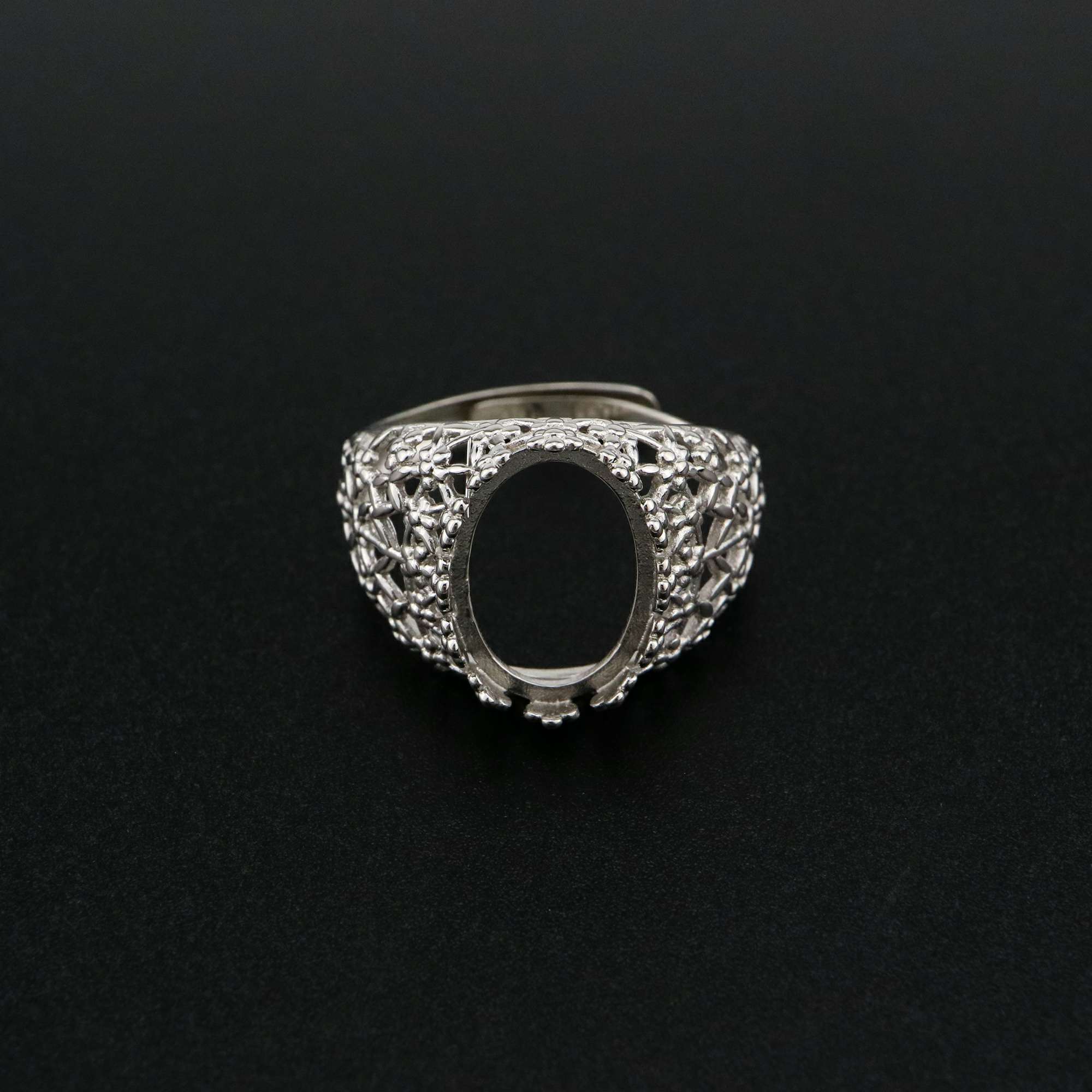 1Pcs Multiple Size Filigree Flower Oval Solid 925 Sterling Silver Adjustable Bezel Ring Settings for Cabochon Gemstone 1222034 - Click Image to Close