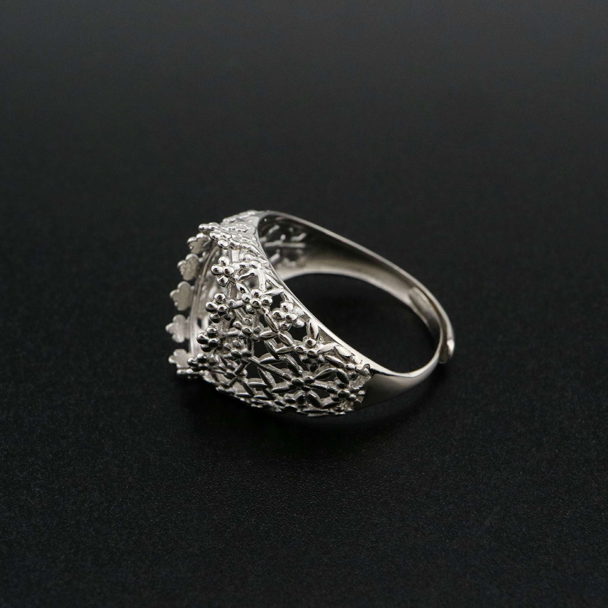 1Pcs Multiple Size Filigree Flower Oval Solid 925 Sterling Silver Adjustable Bezel Ring Settings for Cabochon Gemstone 1222034 - Click Image to Close