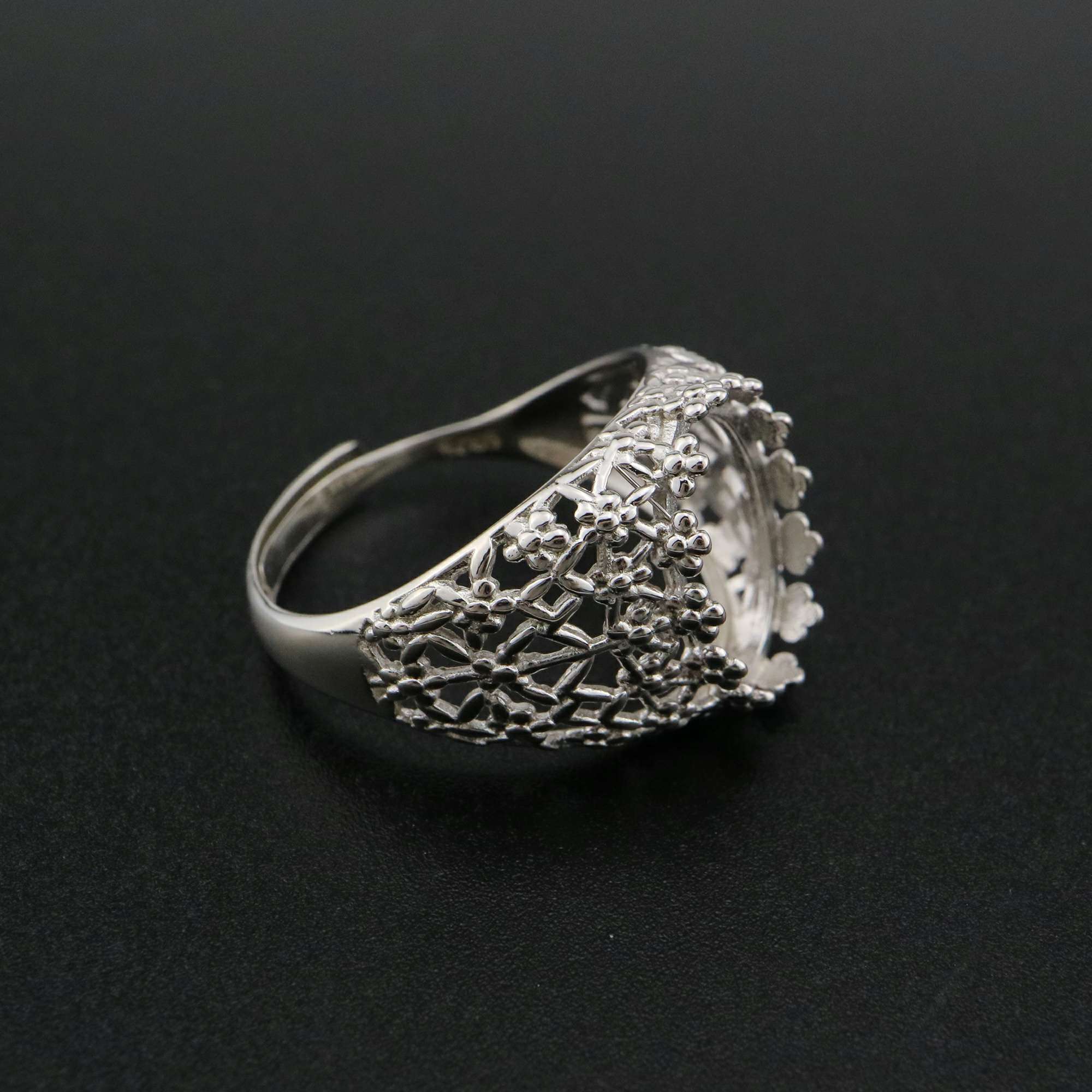 1Pcs Multiple Size Filigree Flower Oval Solid 925 Sterling Silver Adjustable Bezel Ring Settings for Cabochon Gemstone 1222034 - Click Image to Close