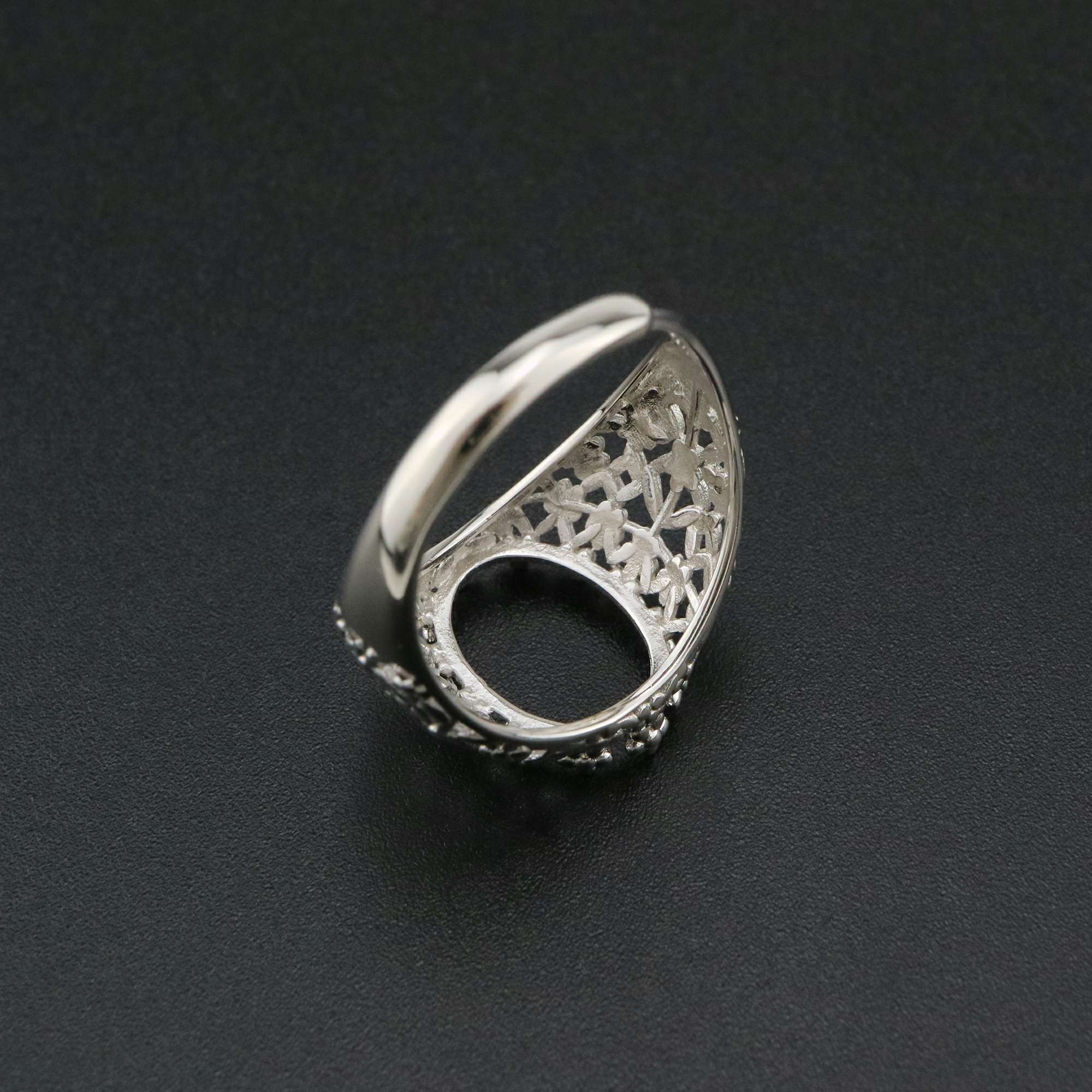 1Pcs Multiple Size Filigree Flower Oval Solid 925 Sterling Silver Adjustable Bezel Ring Settings for Cabochon Gemstone 1222034 - Click Image to Close