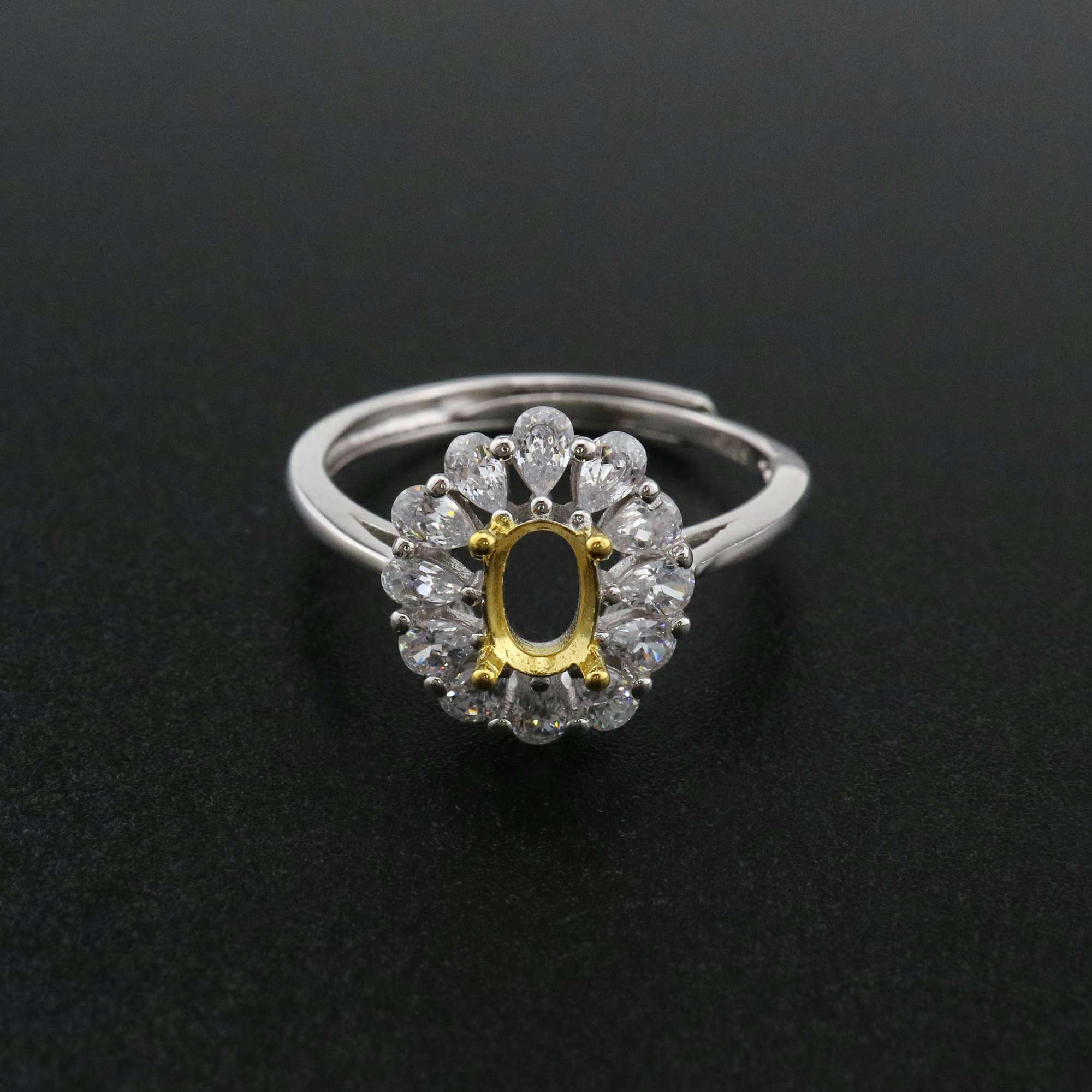 1Pcs 4x6MM Oval Prong Ring Settings Adjustable Gold Plated Solid 925 Sterling Silver Bezel Tray for Gemstone 1222036 - Click Image to Close