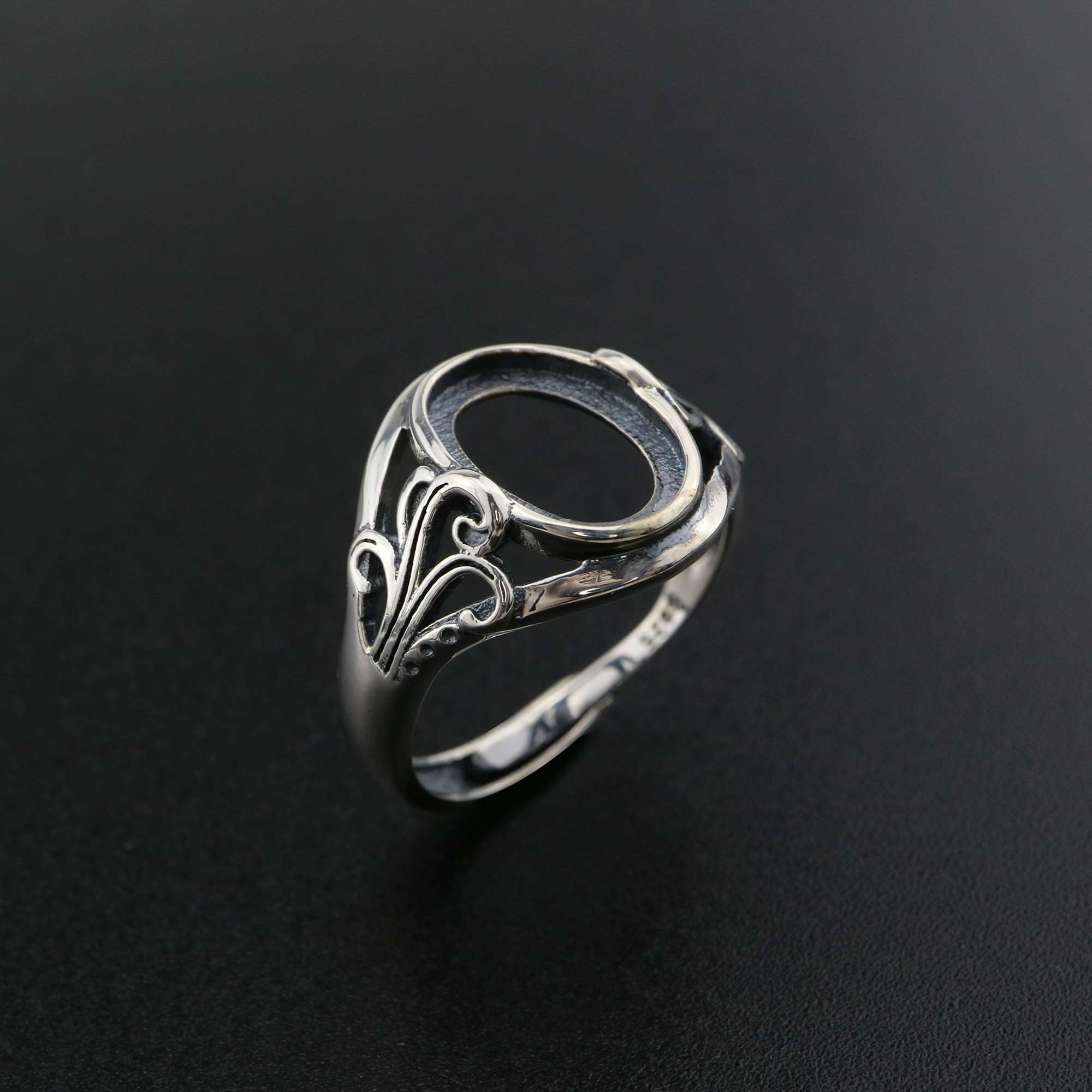 1Pcs 8x12MM Oval Ring Settings Adjustable for Cabochon Stone Antiqued Style Solid 925 Sterling Silver DIY Bezel Tray Supplies 1223110 - Click Image to Close