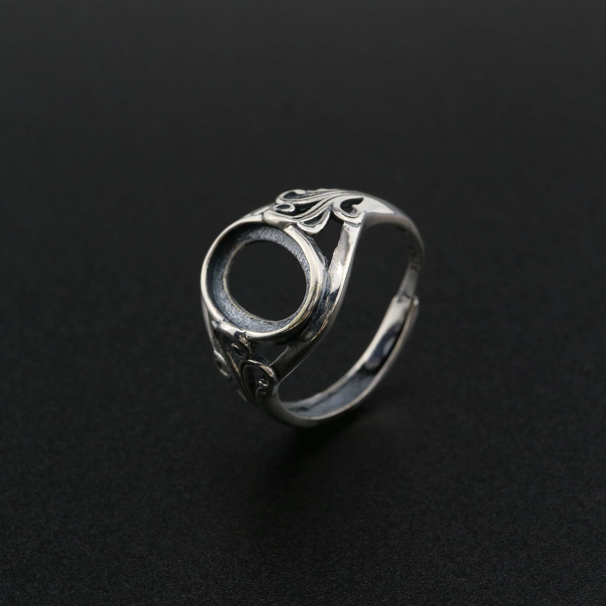 1Pcs 8x12MM Oval Ring Settings Adjustable for Cabochon Stone Antiqued Style Solid 925 Sterling Silver DIY Bezel Tray Supplies 1223110 - Click Image to Close