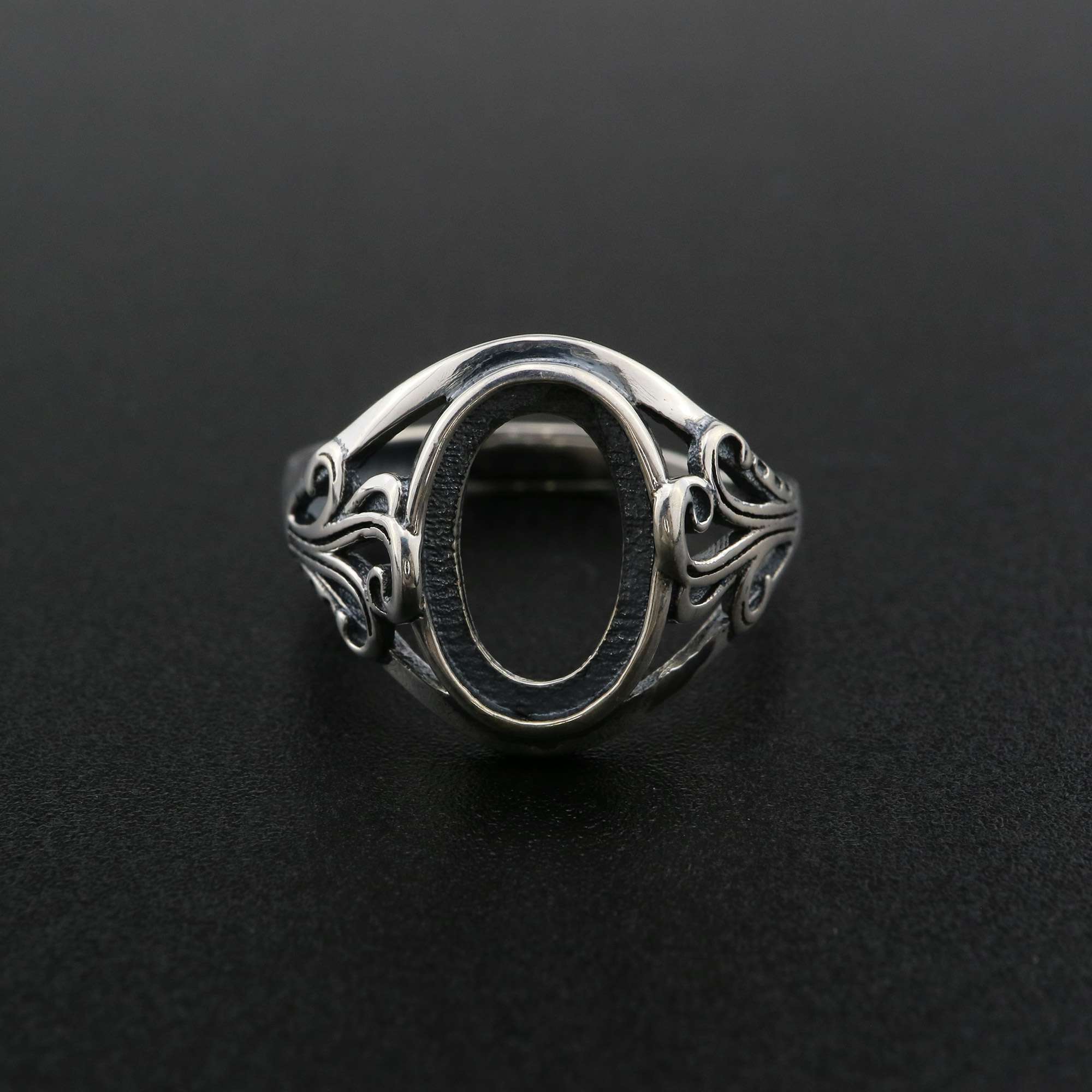 1Pcs 8x12MM Oval Ring Settings Adjustable for Cabochon Stone Antiqued Style Solid 925 Sterling Silver DIY Bezel Tray Supplies 1223110 - Click Image to Close