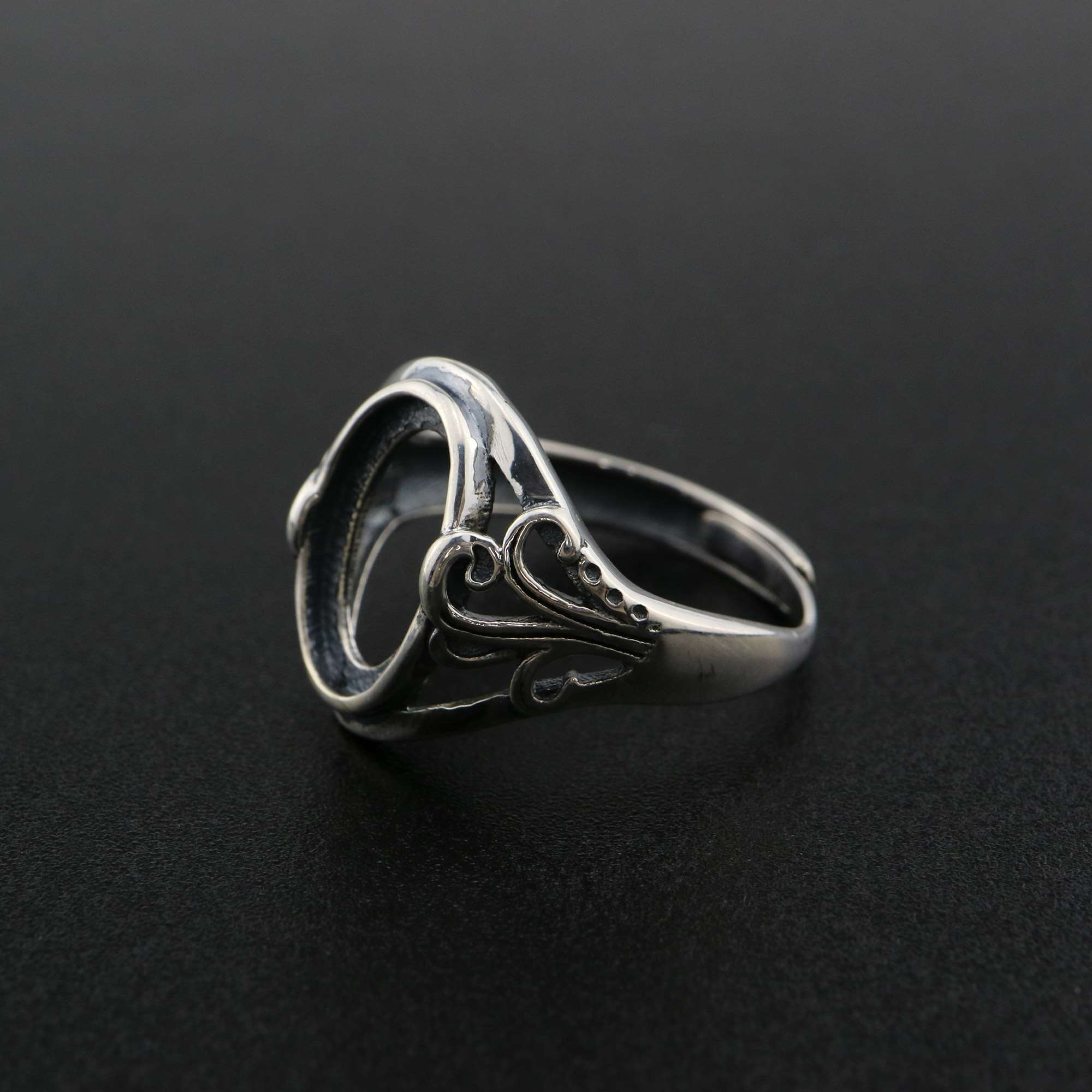 1Pcs 8x12MM Oval Ring Settings Adjustable for Cabochon Stone Antiqued Style Solid 925 Sterling Silver DIY Bezel Tray Supplies 1223110 - Click Image to Close