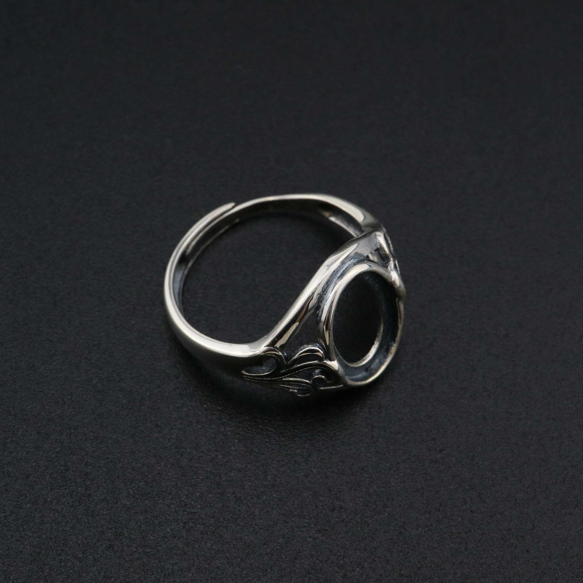 1Pcs 8x12MM Oval Ring Settings Adjustable for Cabochon Stone Antiqued Style Solid 925 Sterling Silver DIY Bezel Tray Supplies 1223110 - Click Image to Close