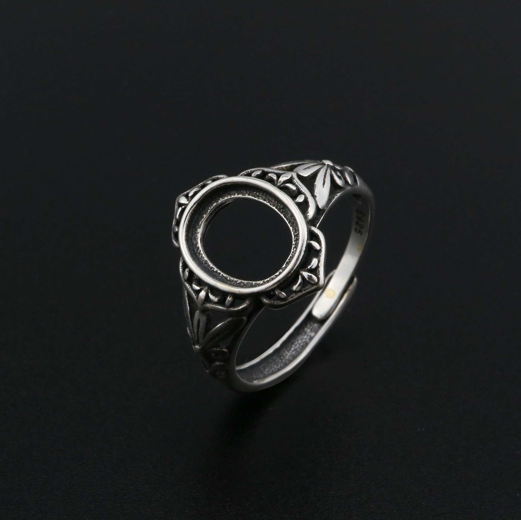 8x10MM Oval Ring Settings Vintage Style Antiqued Solid 925 Sterling Silver Adjustable Ring Bezel DIY Supplies 1223112 - Click Image to Close