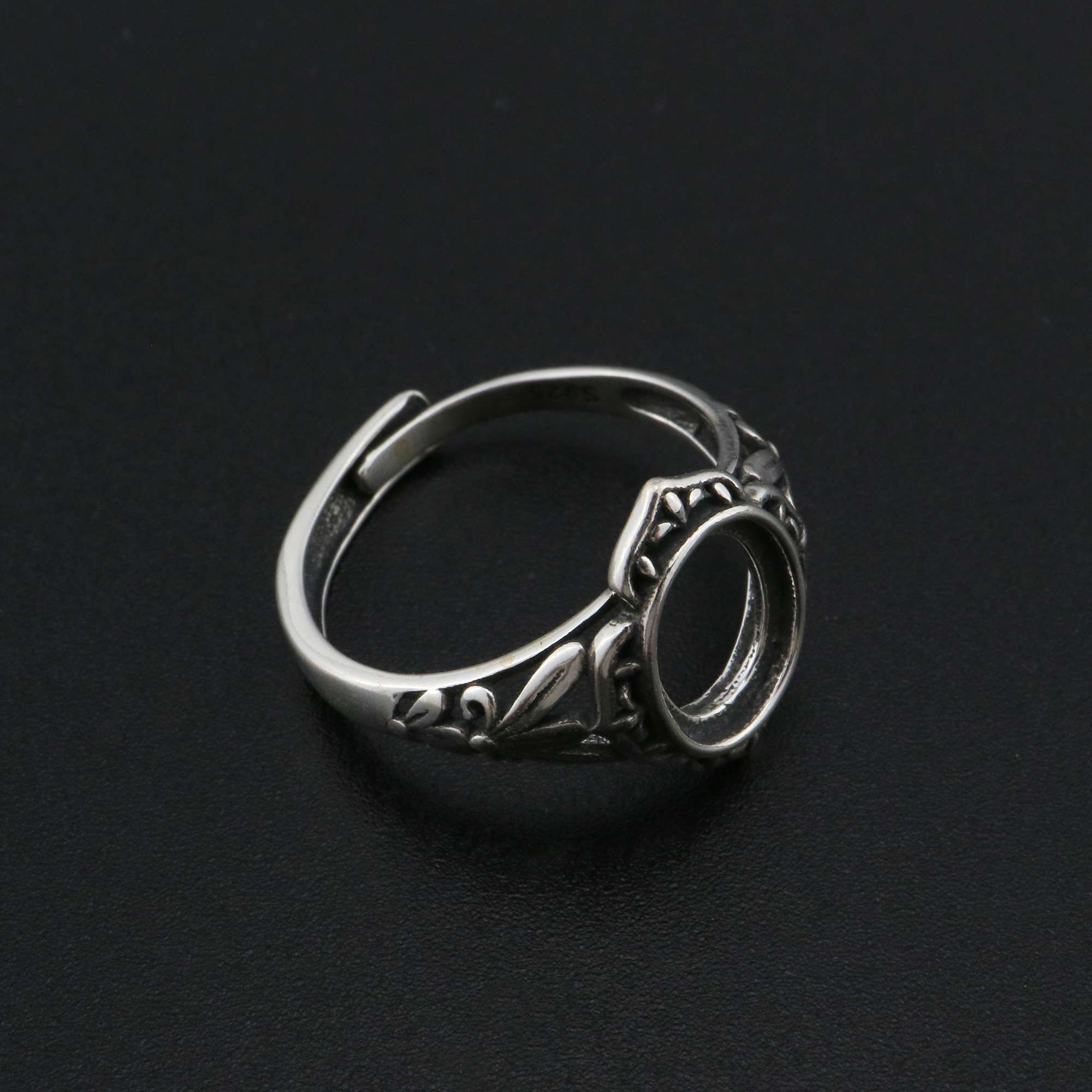 8x10MM Oval Ring Settings Vintage Style Antiqued Solid 925 Sterling Silver Adjustable Ring Bezel DIY Supplies 1223112 - Click Image to Close