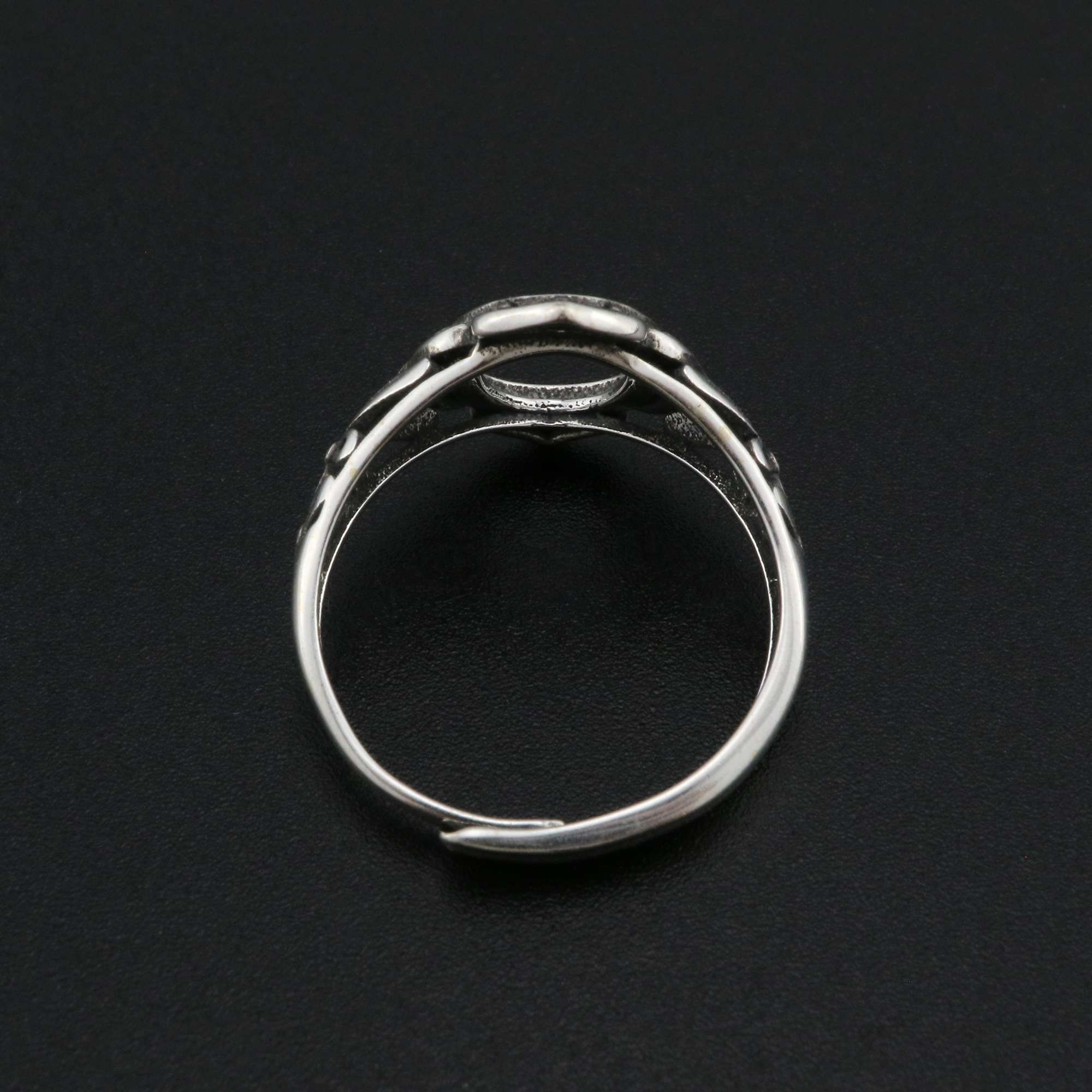 8x10MM Oval Ring Settings Vintage Style Antiqued Solid 925 Sterling Silver Adjustable Ring Bezel DIY Supplies 1223112 - Click Image to Close