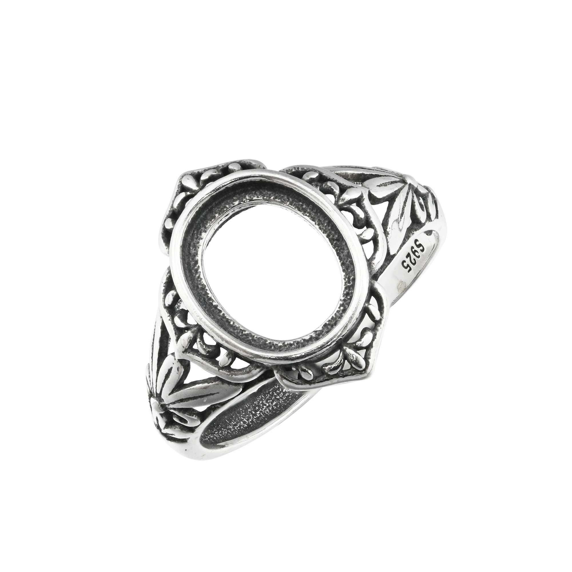 8x10MM Oval Ring Settings Vintage Style Antiqued Solid 925 Sterling Silver Adjustable Ring Bezel DIY Supplies 1223112 - Click Image to Close