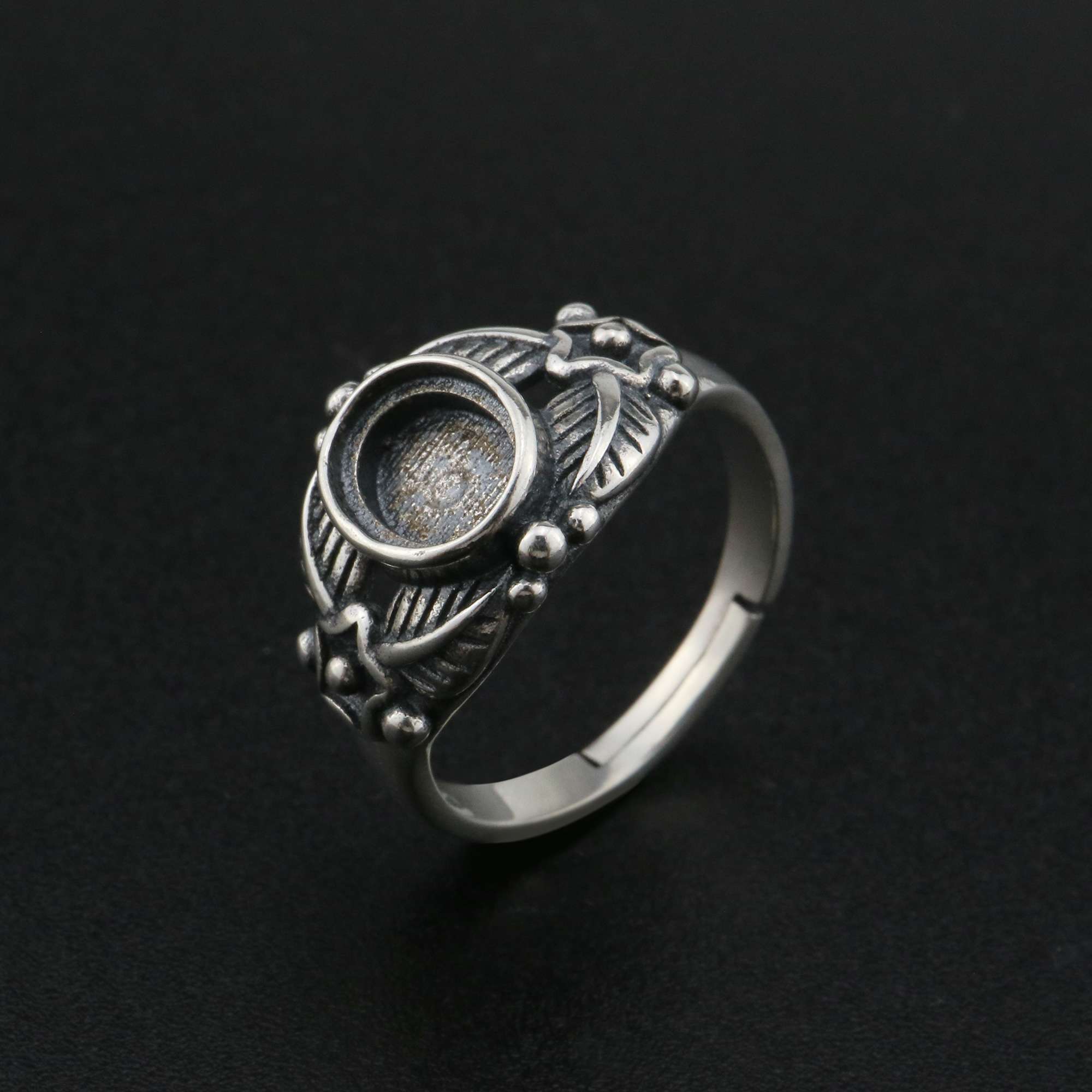 6x8MM Oval Ring Settings Vintage Style Antiqued Solid 925 Sterling Silver Adjustable Ring Bezel DIY Supplies 1223113 - Click Image to Close