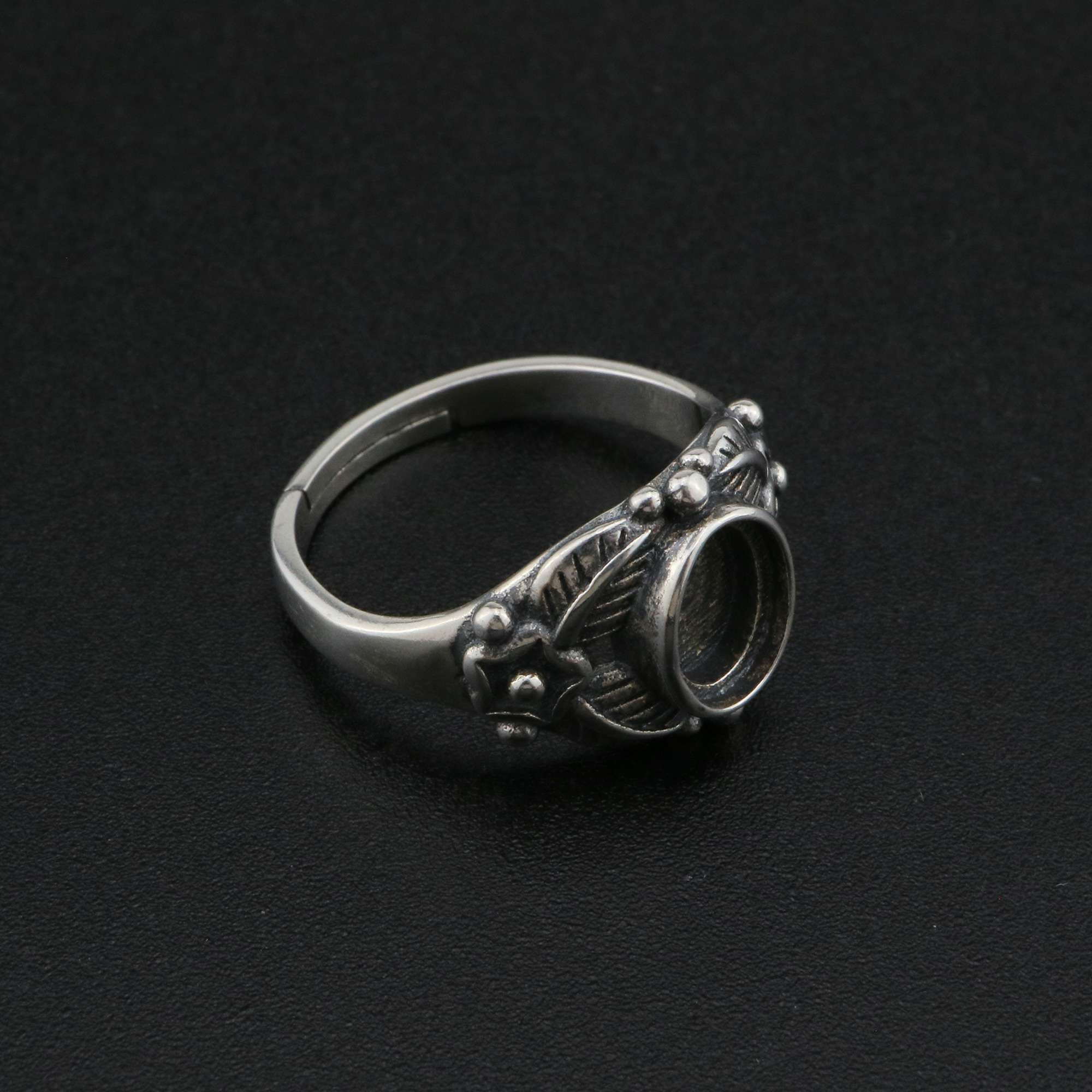 6x8MM Oval Ring Settings Vintage Style Antiqued Solid 925 Sterling Silver Adjustable Ring Bezel DIY Supplies 1223113 - Click Image to Close