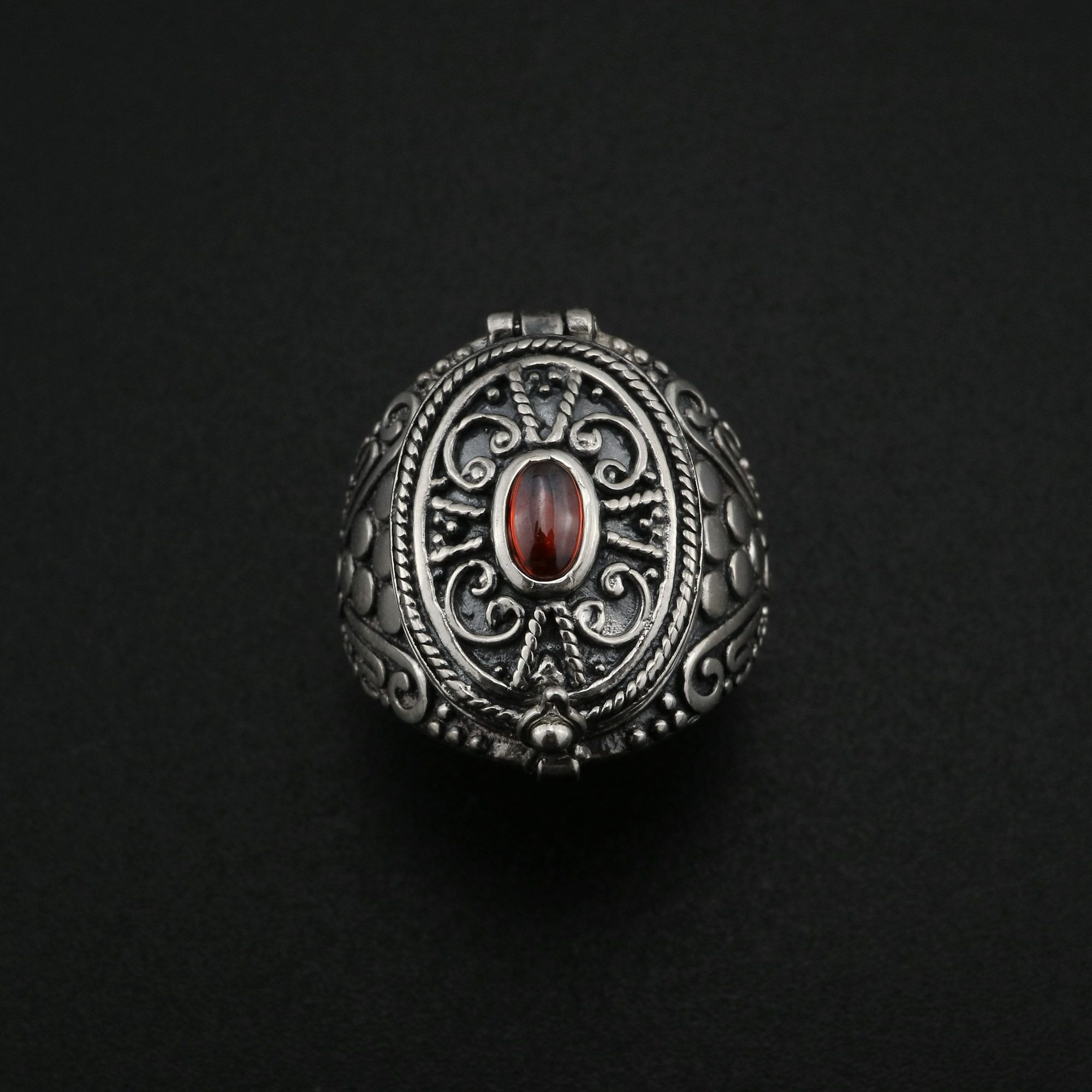 18x20MM Oval Keepsake Ring Antiqued Solid 925 Sterling Silver Prayer Box Photo Locket DIY Ring with Red CZ Stone Supplies 1223115 - Click Image to Close