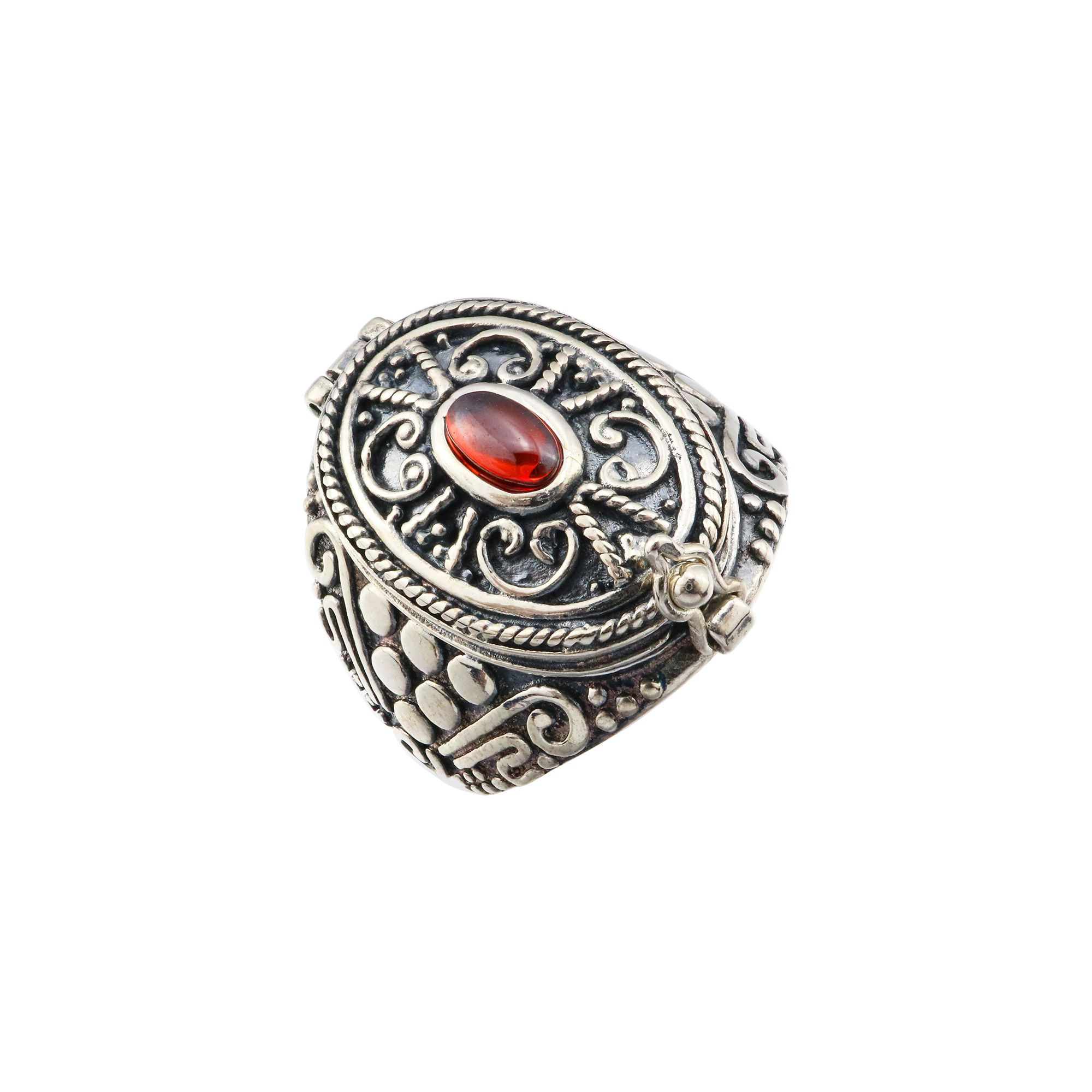 18x20MM Oval Keepsake Ring Antiqued Solid 925 Sterling Silver Prayer Box Photo Locket DIY Ring with Red CZ Stone Supplies 1223115 - Click Image to Close