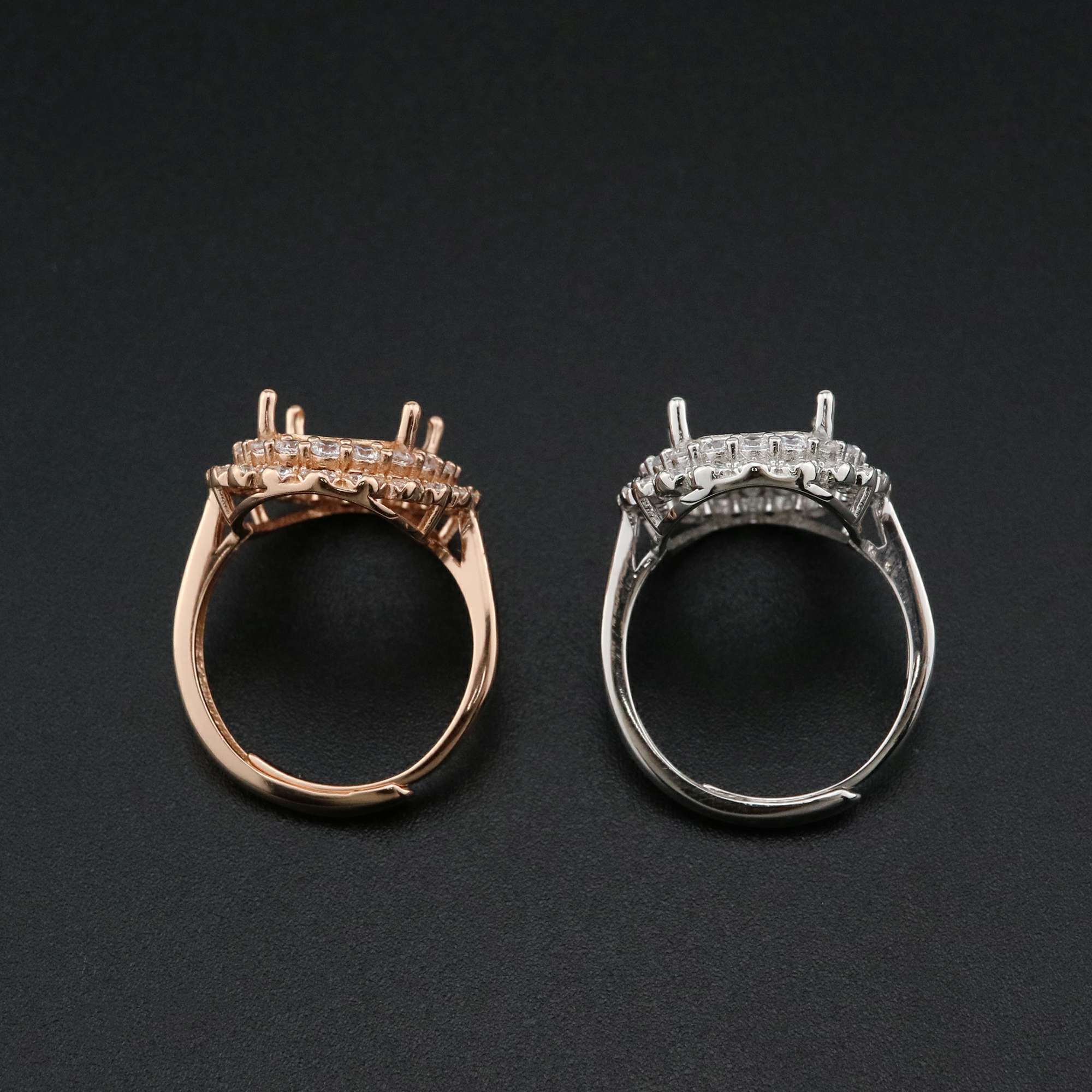 1Pcs 10x14MM Oval Double Halo Pave CZ Stone Vinatge Style Rose Gold Plated Solid 925 Sterling Silver Adjustable Prong Ring Settings Blank for Gemstone 1224029 - Click Image to Close