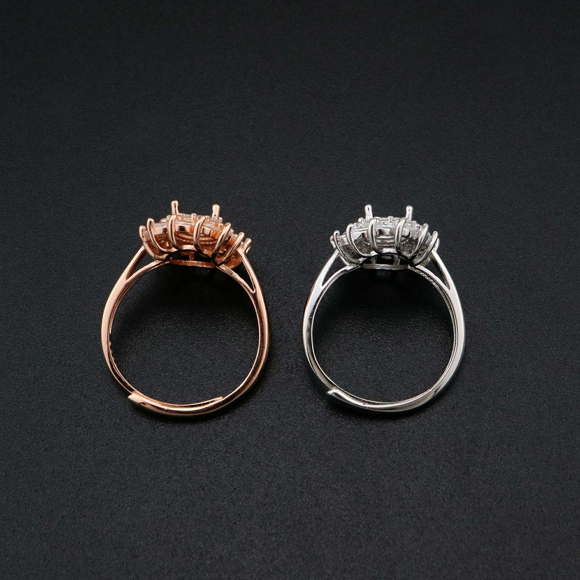 1Pcs 6x8MM Oval Double Halo Flower Pave CZ Stone Vinatge Style Rose Gold Plated Solid 925 Sterling Silver Adjustable Prong Ring Settings Blank for Gemstone 1224030 - Click Image to Close