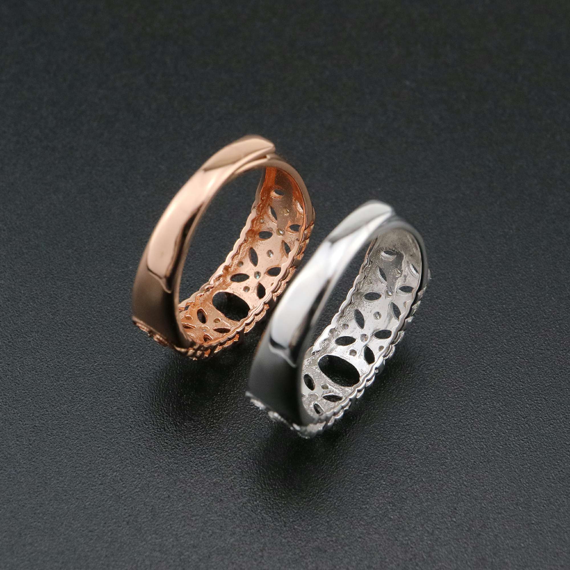 1Pcs 4x6MM Oval Bezel Vintage Style Filigree Shank Rose Gold Plated Solid 925 Sterling Silver Adjustable Prong Ring Settings Blank for Gemstone 1224035 - Click Image to Close