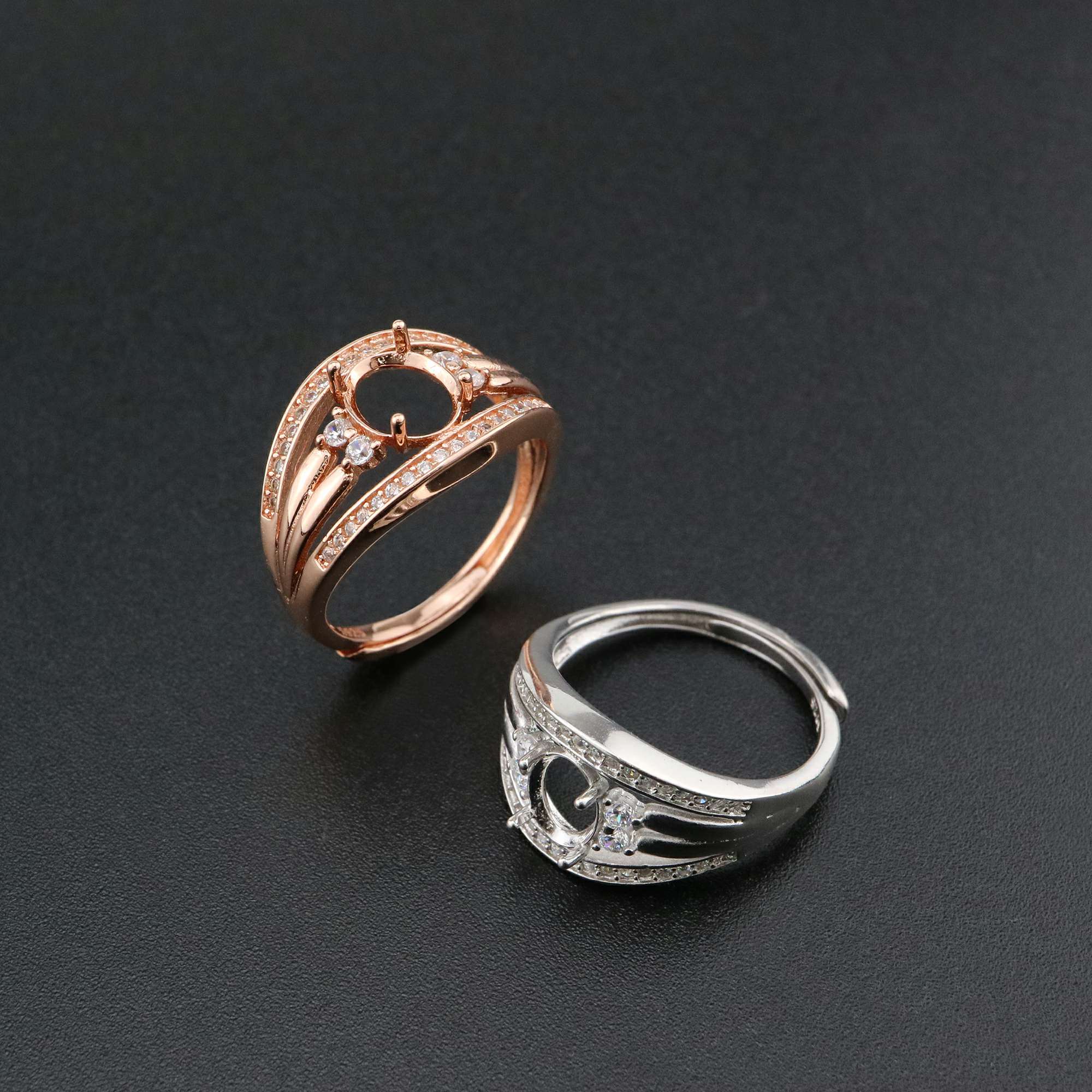 1Pcs Oval Bezel Vinatge Style Rose Gold Plated Solid 925 Sterling Silver Adjustable Prong Ring Settings Blank for Gemstone 1224037 - Click Image to Close