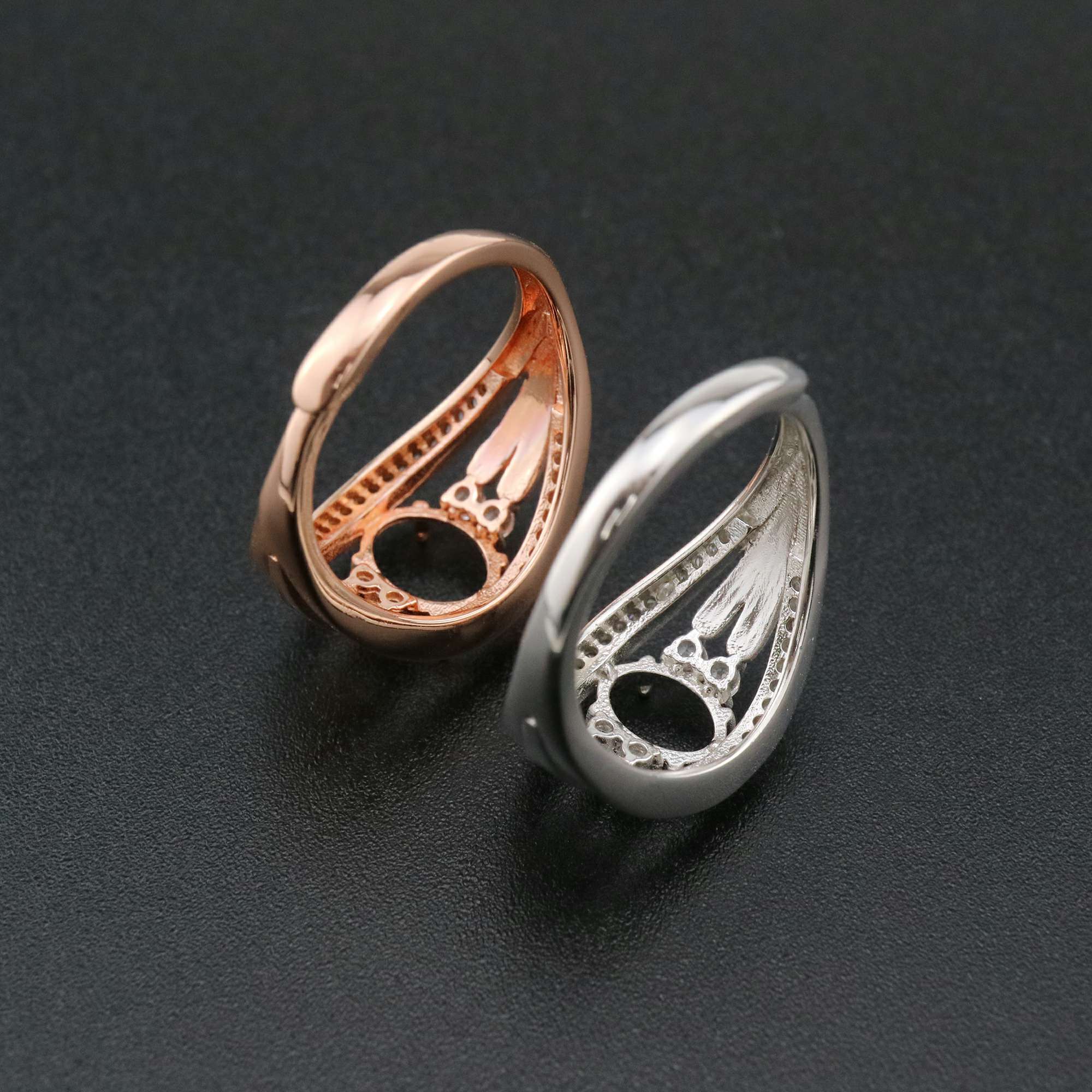 1Pcs Oval Bezel Vinatge Style Rose Gold Plated Solid 925 Sterling Silver Adjustable Prong Ring Settings Blank for Gemstone 1224037 - Click Image to Close