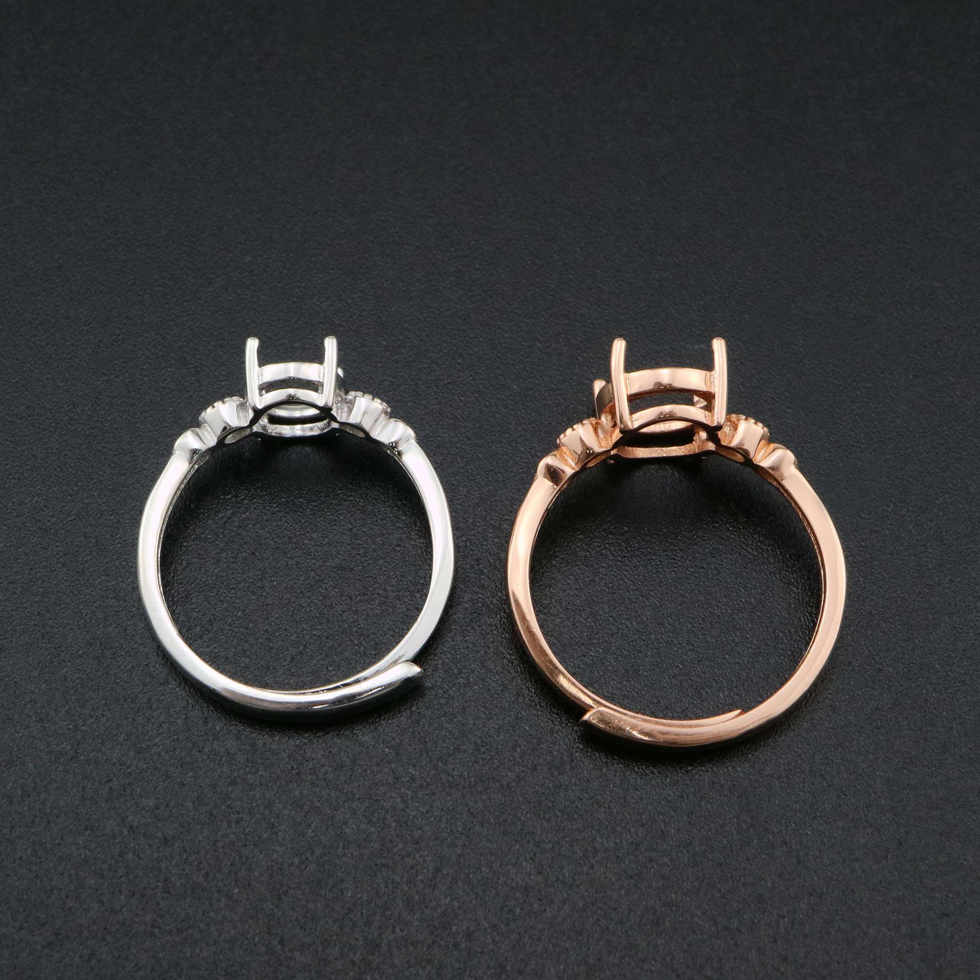 1Pcs Oval Prong Ring Settings Blank Adjustable Simple Rose Gold Plated Solid 925 Sterling Silver DIY Bezel for Gemstone 1224044 - Click Image to Close