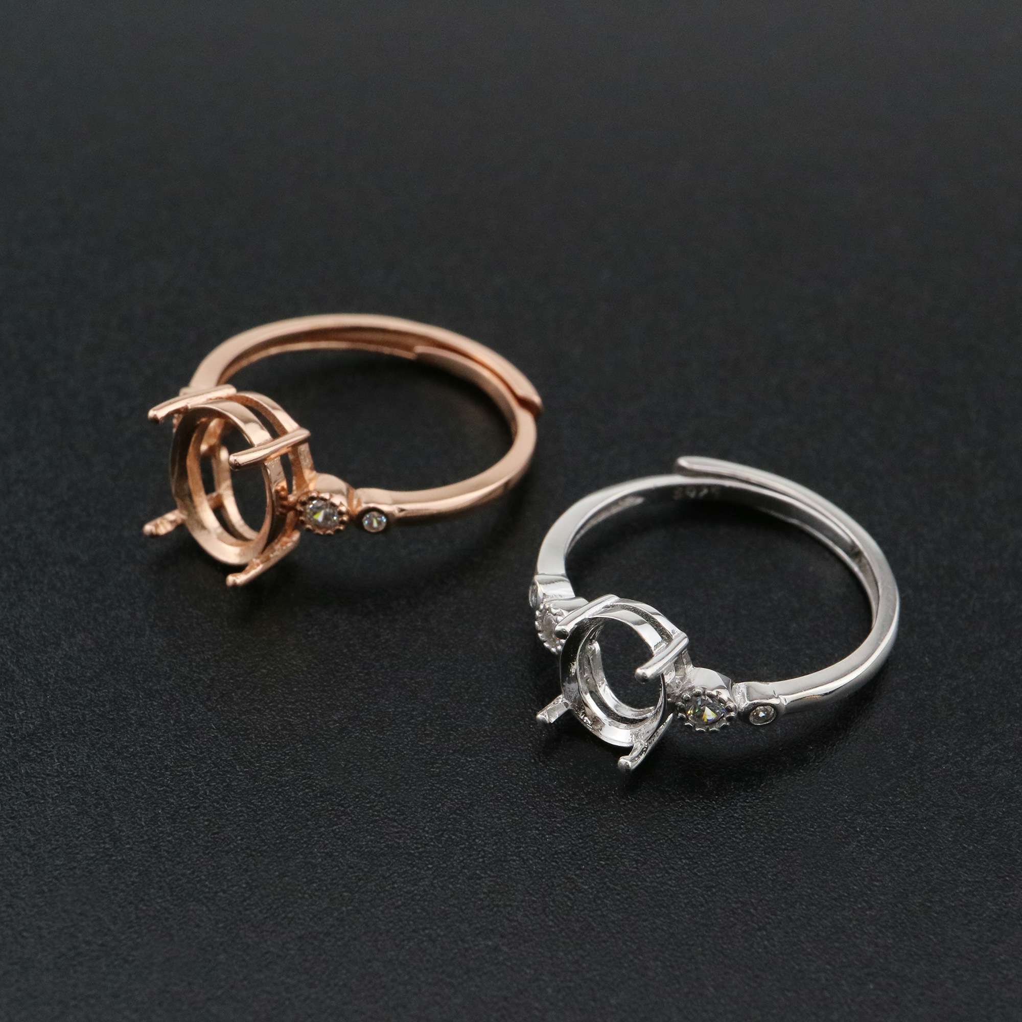 1Pcs Oval Prong Ring Settings Blank Adjustable Simple Rose Gold Plated Solid 925 Sterling Silver DIY Bezel for Gemstone 1224044 - Click Image to Close