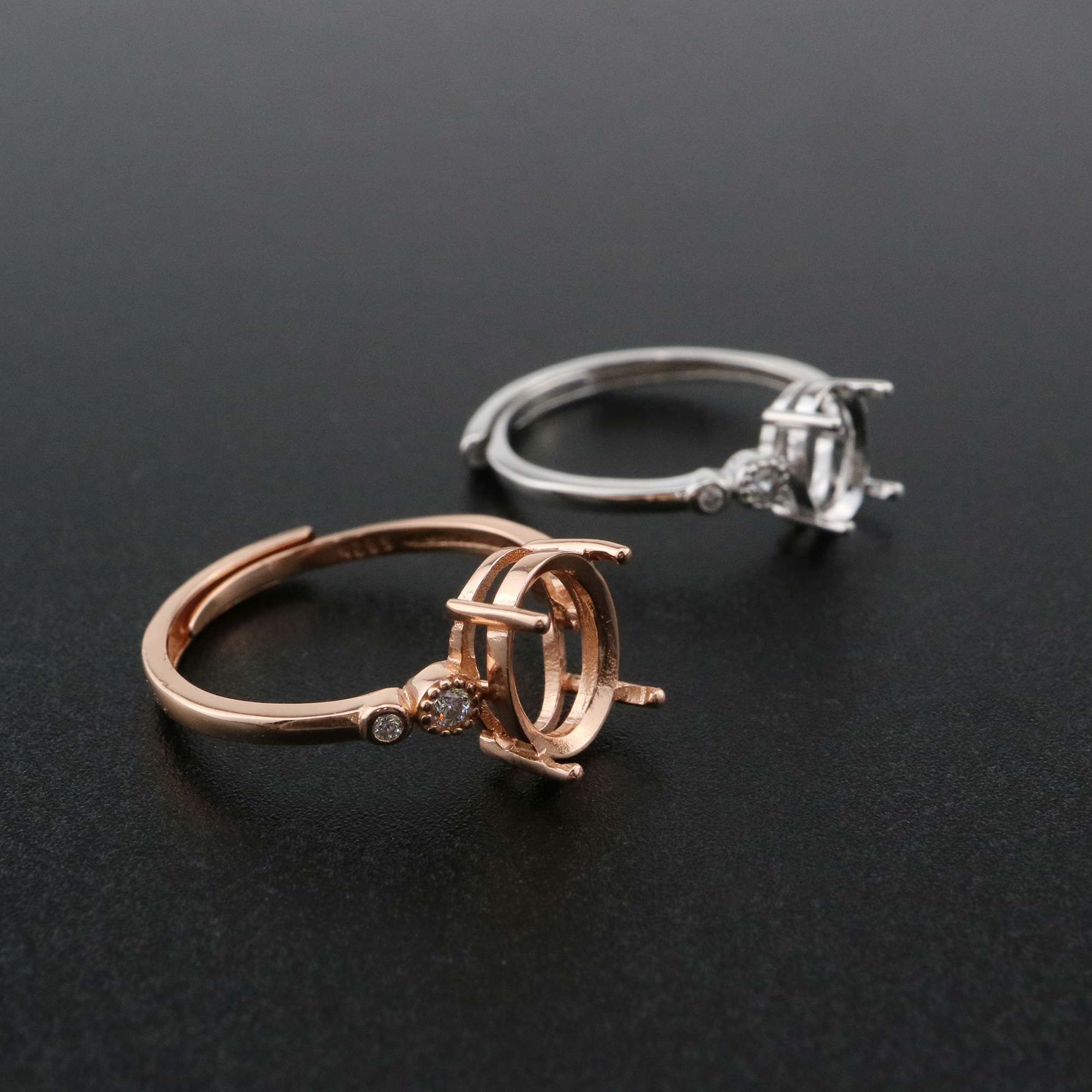 1Pcs Oval Prong Ring Settings Blank Adjustable Simple Rose Gold Plated Solid 925 Sterling Silver DIY Bezel for Gemstone 1224044 - Click Image to Close