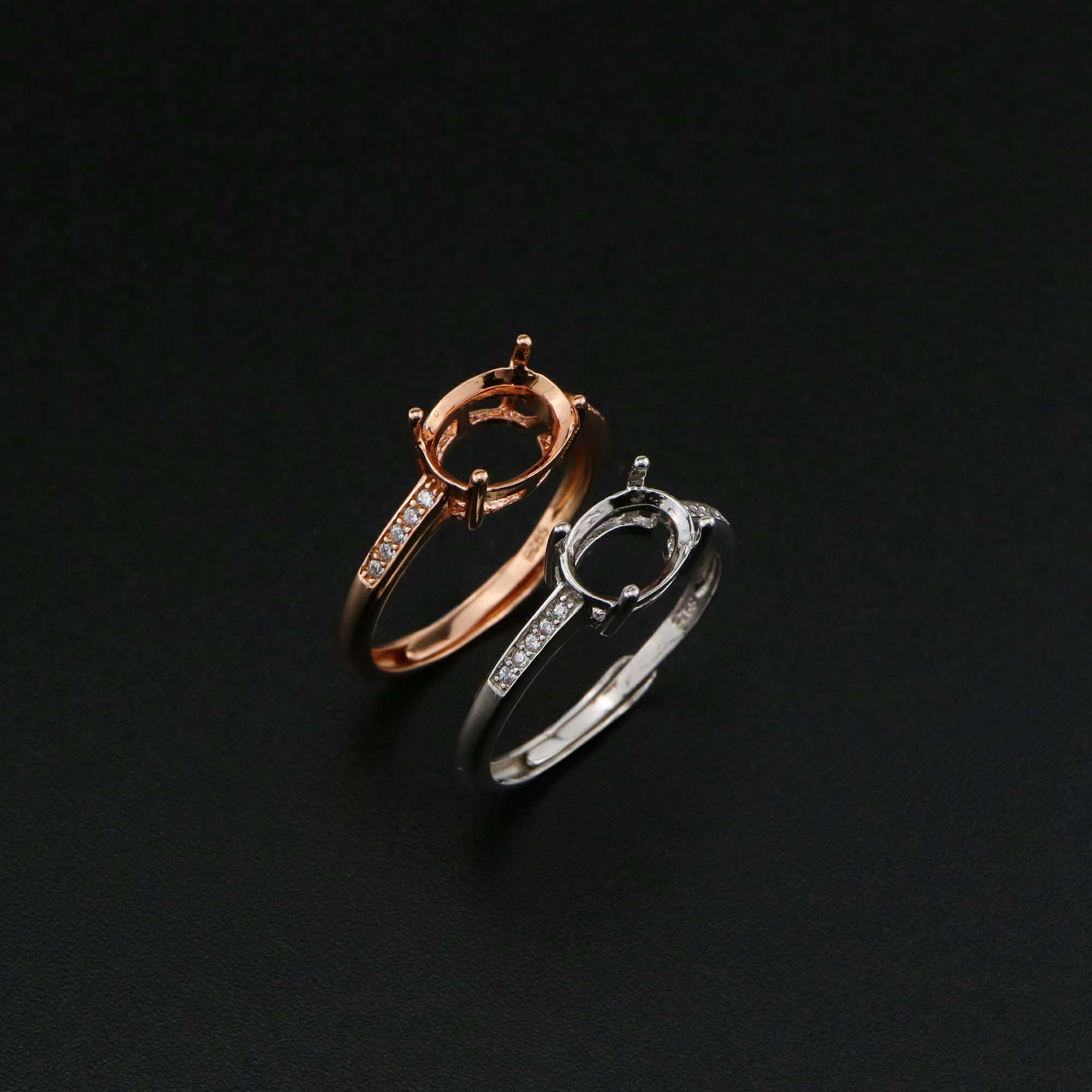 1Pcs Oval Prong Ring Settings Blank Adjustable Rose Gold Plated Solid 925 Sterling Silver DIY Pave Shank Bezel Tray for Gemstone 1224050 - Click Image to Close