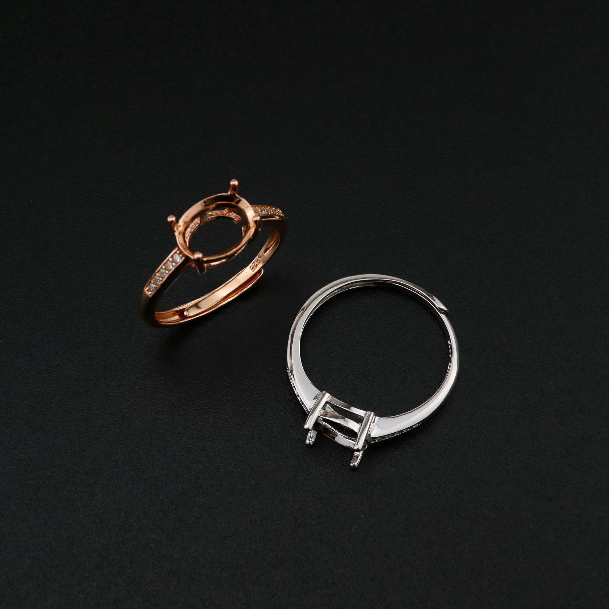 1Pcs Oval Prong Ring Settings Blank Adjustable Rose Gold Plated Solid 925 Sterling Silver DIY Pave Shank Bezel Tray for Gemstone 1224050 - Click Image to Close