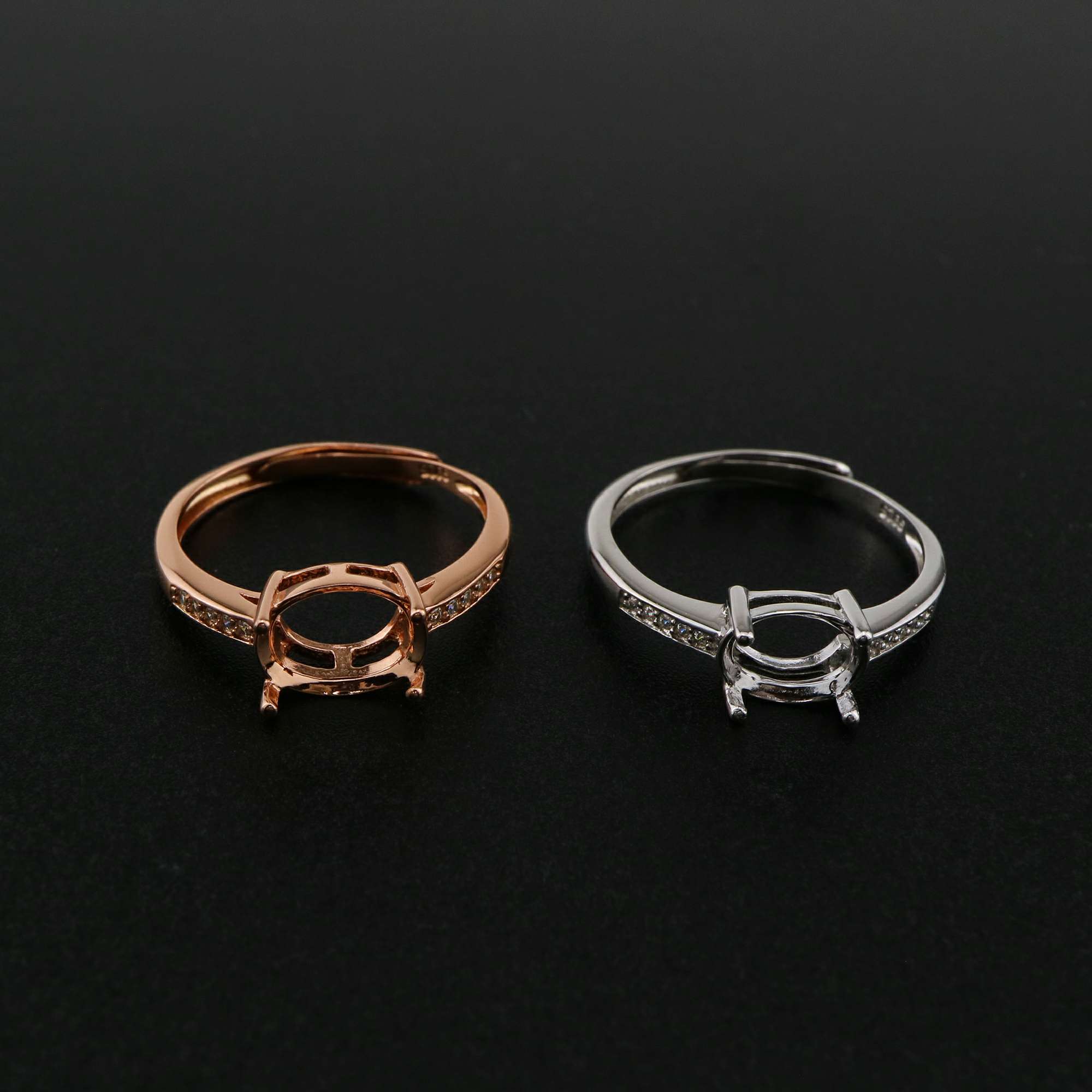 1Pcs Oval Prong Ring Settings Blank Adjustable Rose Gold Plated Solid 925 Sterling Silver DIY Pave Shank Bezel Tray for Gemstone 1224050 - Click Image to Close